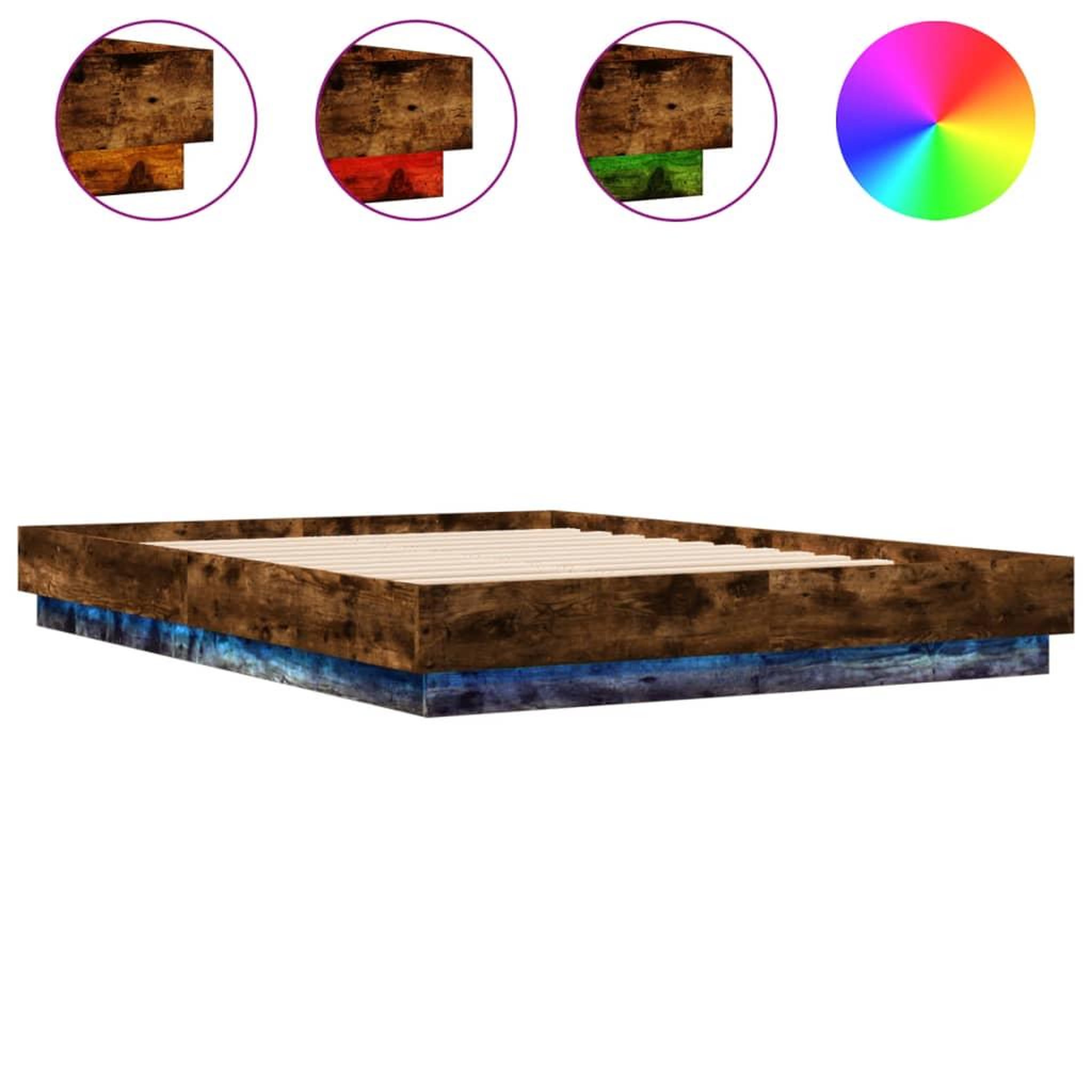 Voir la diapositive 2 : VIDAXL Cadre de lit avec LED sans matelas chene fume 140x200 cm
