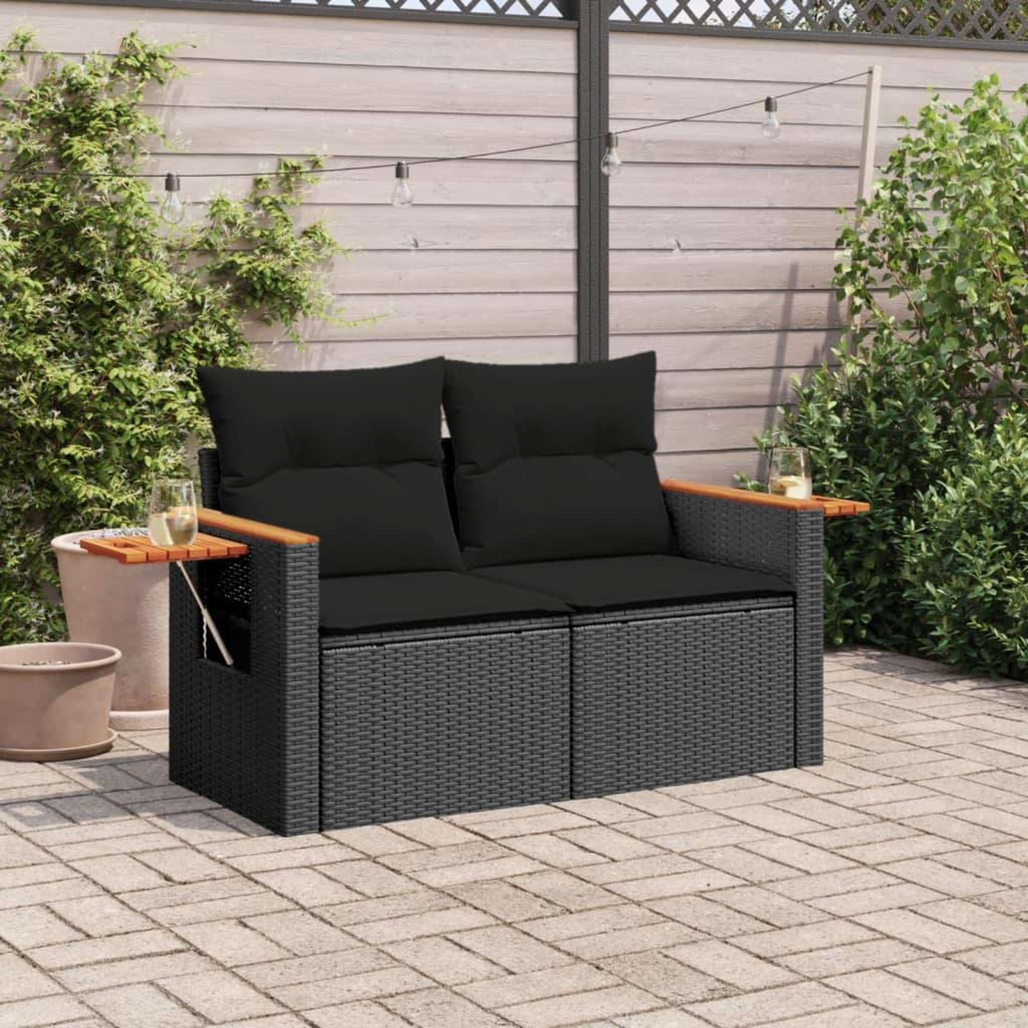 Voir la diapositive 3 : VIDAXL Canape de jardin avec coussins 2 places noir resine tressee