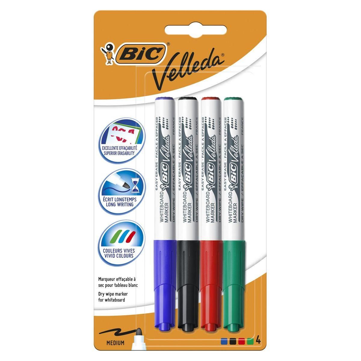 BIC Marqueurs effaçables velleda medium coloris assortis x4