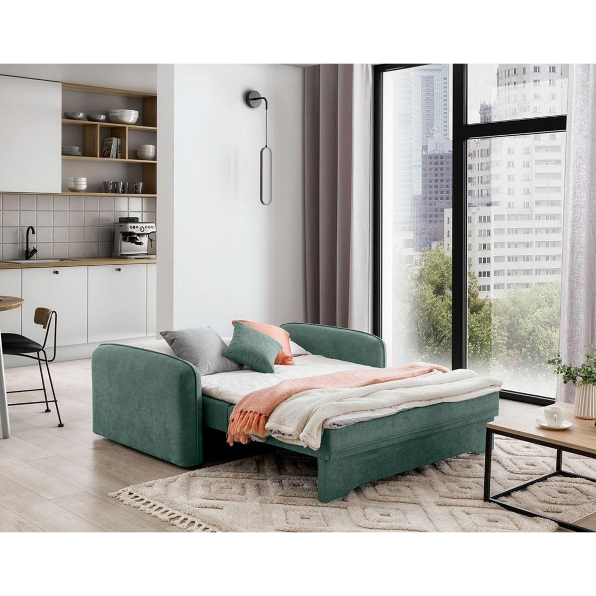 BEST MOBILIER Michelle - canapé droit 3 places convertible avec coffre en velours