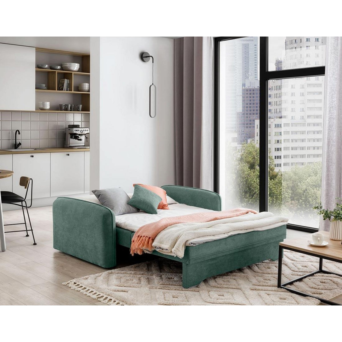 BEST MOBILIER Michelle - canapé droit 3 places convertible avec coffre en velours