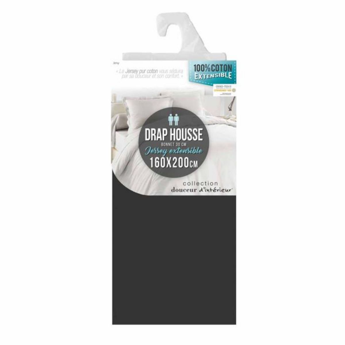 Paris Prix Drap Housse  Jersy  160x200cm Charbon