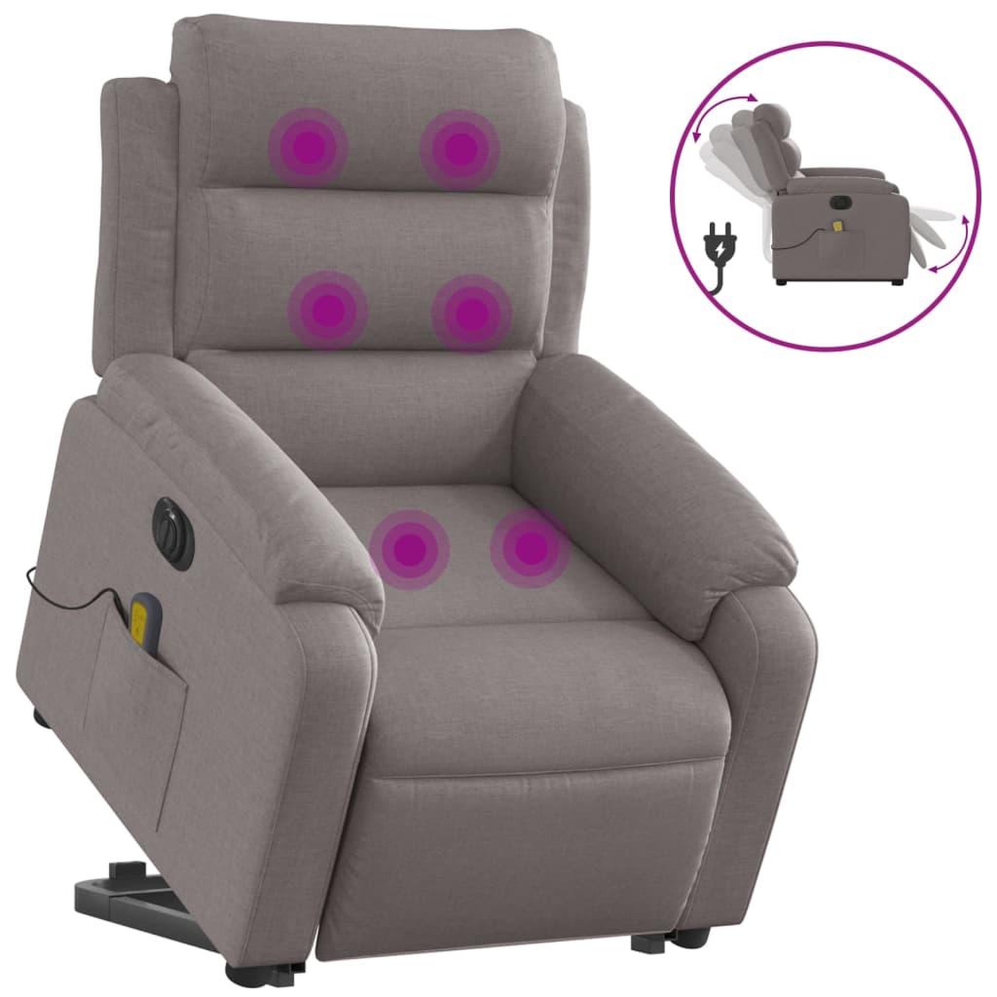 Voir la diapositive 2 : VIDAXL Fauteuil inclinable de massage electrique Taupe Tissu