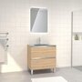  Pack Meuble de salle de bain 80x50 cm Chêne blond + vasque Argent + miroir LED 60x80