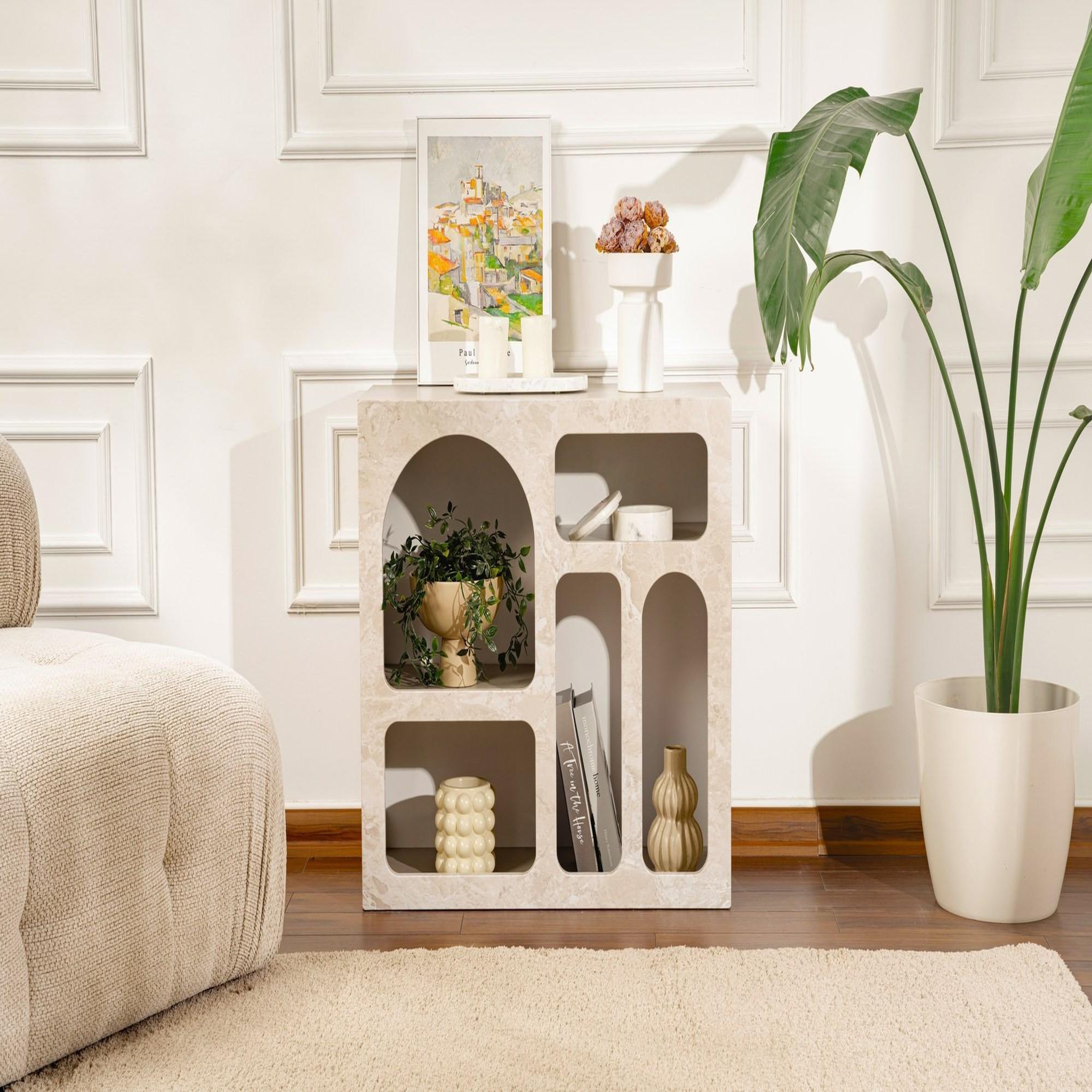 Voir la diapositive 2 : Habitat et Jardin Buffet en bois  lessa  - 80 x 37 x 74 cm - travertin
