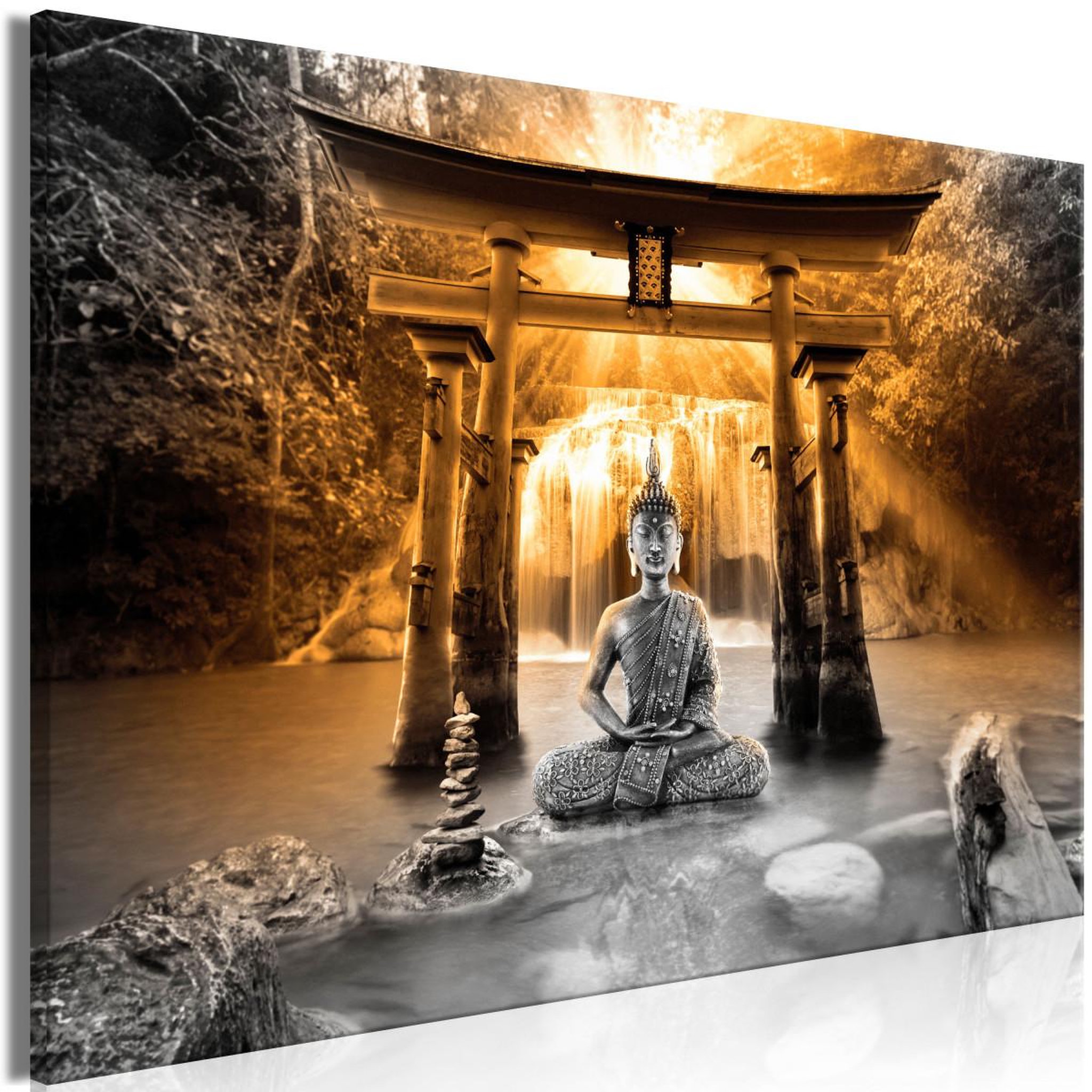 Paris Prix Tableau imprimé  buddha smile wide orange. Coloris disponibles : Multicolore