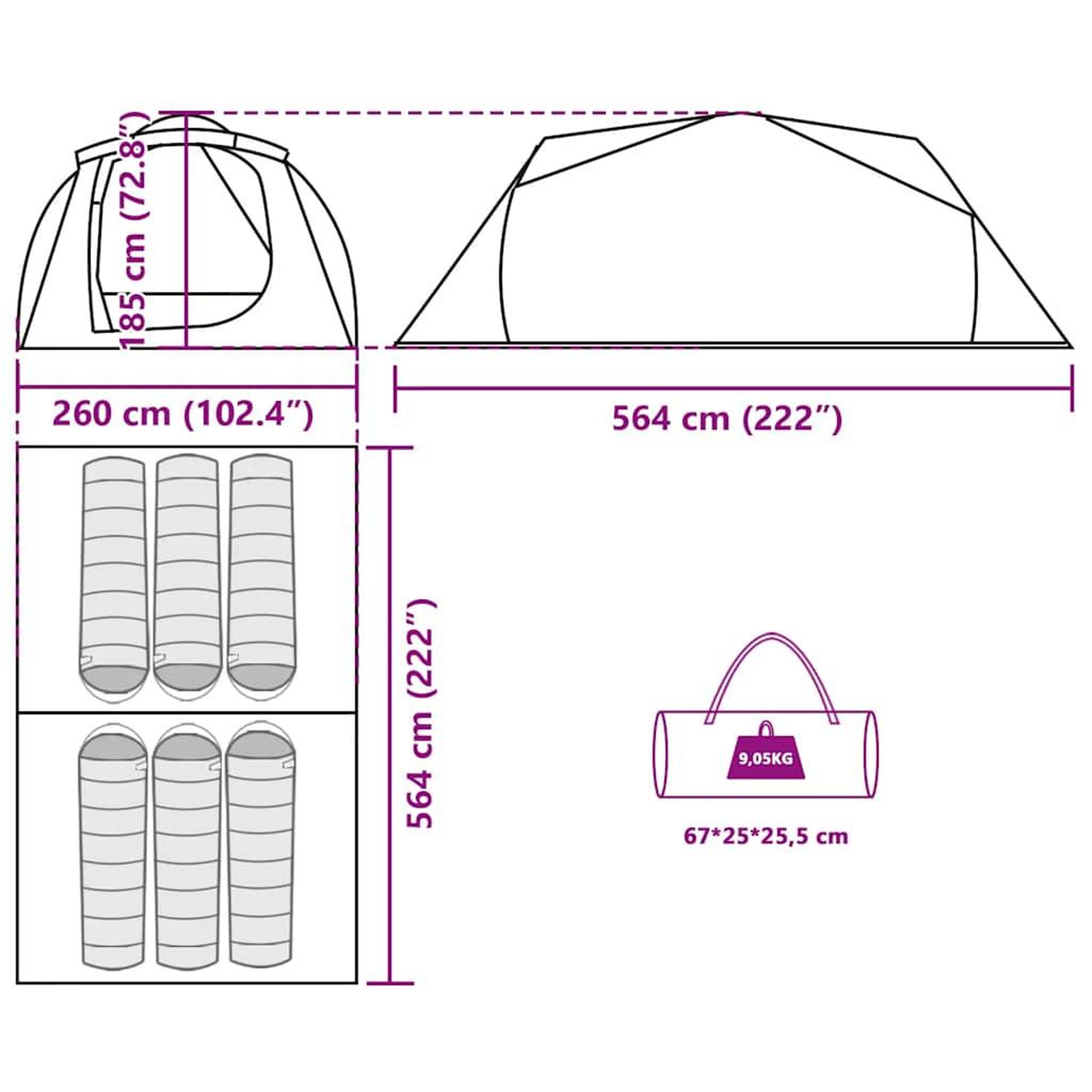 Voir la diapositive 6 : VIDAXL Tente familiale tunnel 6 personnes vert olive impermeable