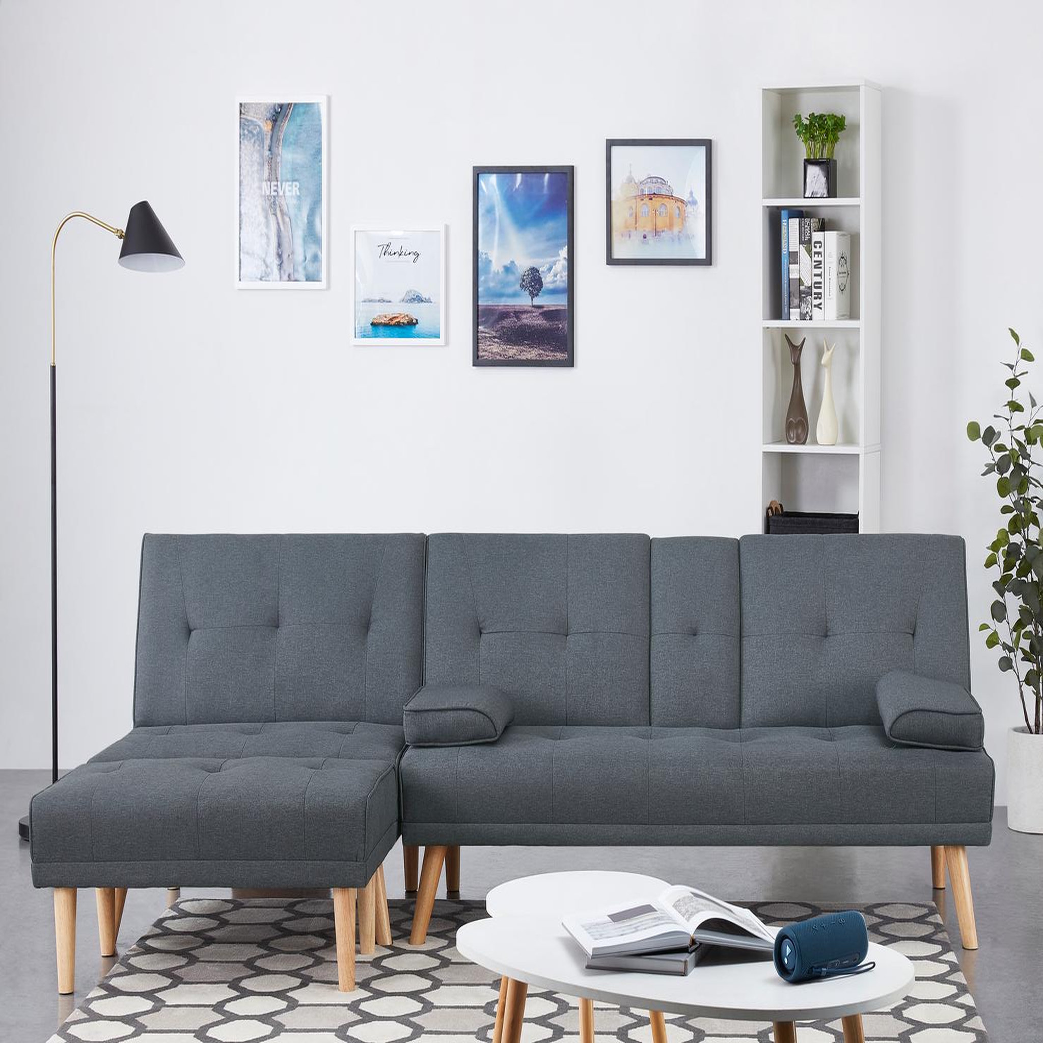 Voir la diapositive 2 : CONCEPT USINE Canapé scandinave convertible 5 places en tissu gris STOCKHOLM