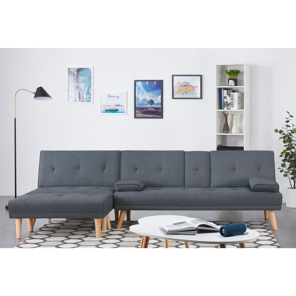 CONCEPT USINE Canapé scandinave convertible 5 places en tissu gris STOCKHOLM