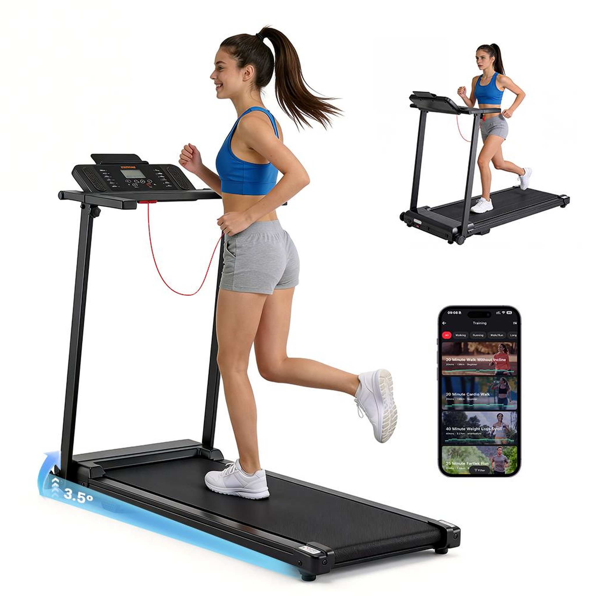 Voir la diapositive 2 : FORMILL Tapis roulant pliable compact x2nc 2,5 cv, 12 km/h, inclinaison manuelle 3,5°, ultra-silencieux