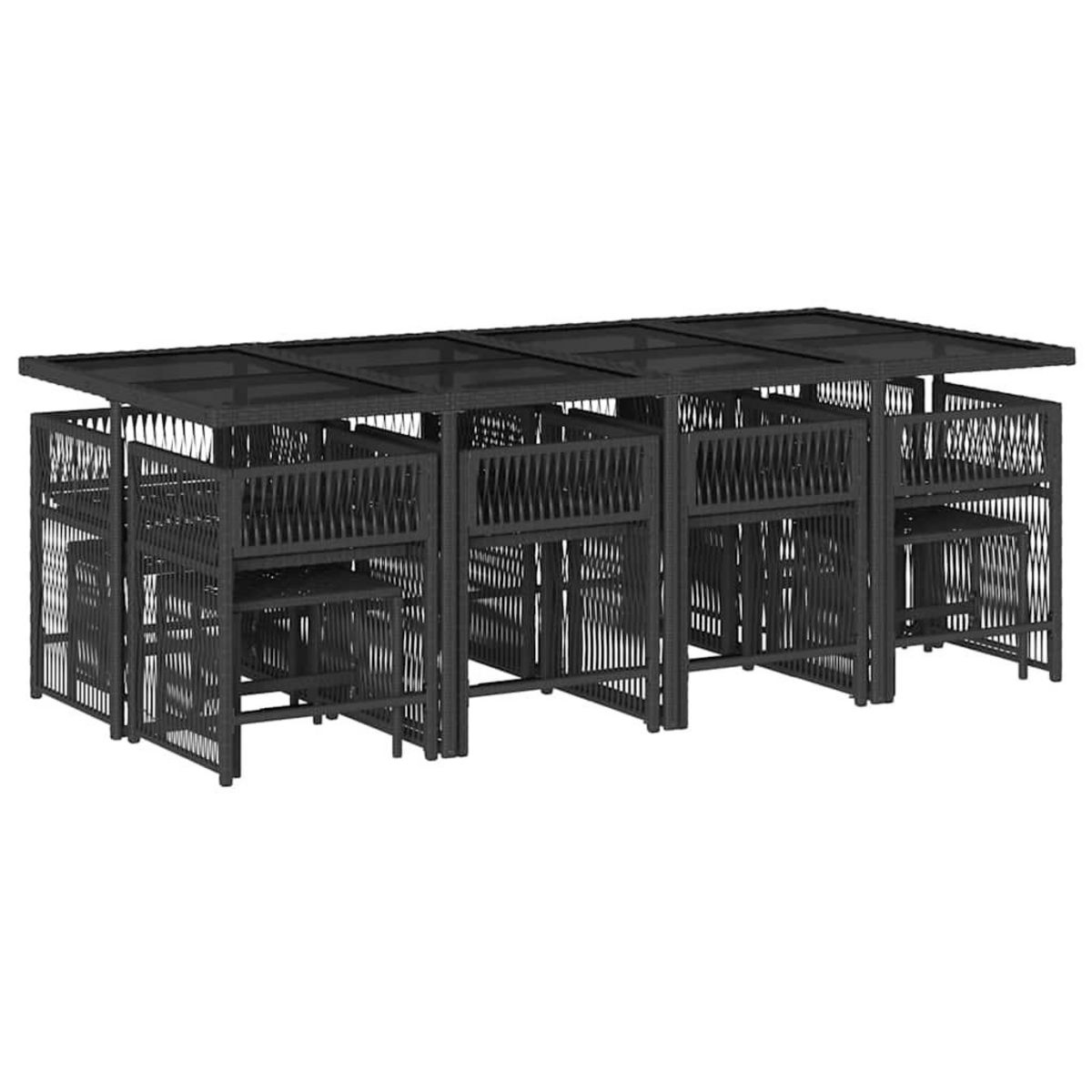 VIDAXL Ensemble a manger de jardin 13 pcs coussins noir resine tressee