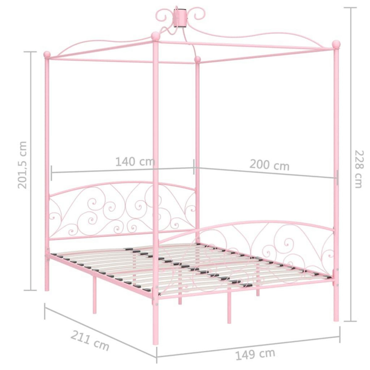 VIDAXL Cadre de lit a baldaquin sans matelas rose metal 140x200 cm