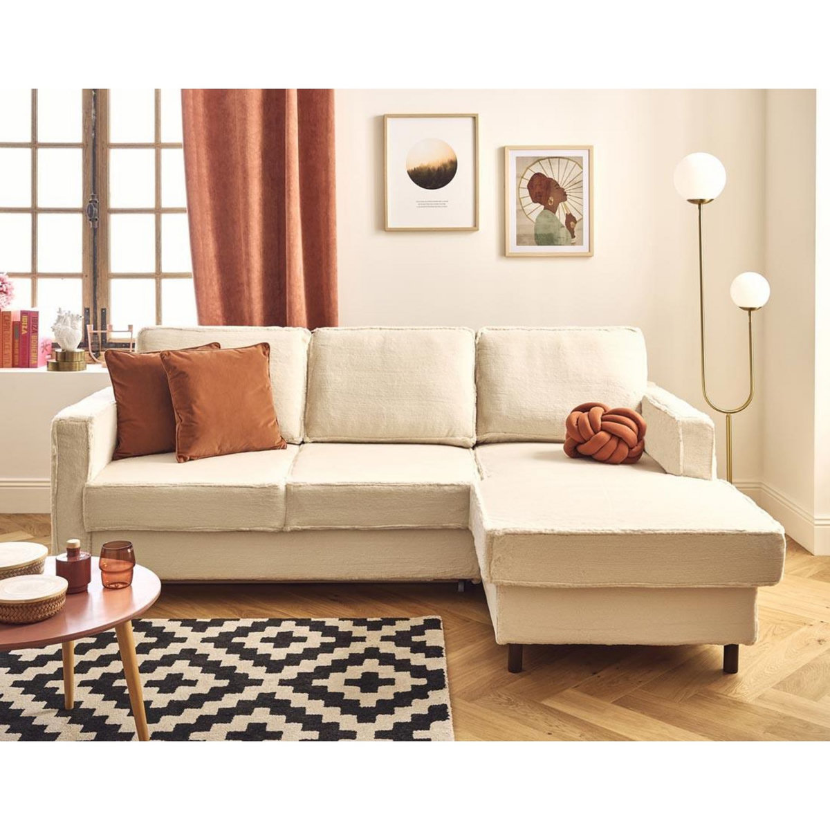 LISA DESIGN Jake - canapé d'angle droit 4 places convertible avec coffre en fausse fourrure