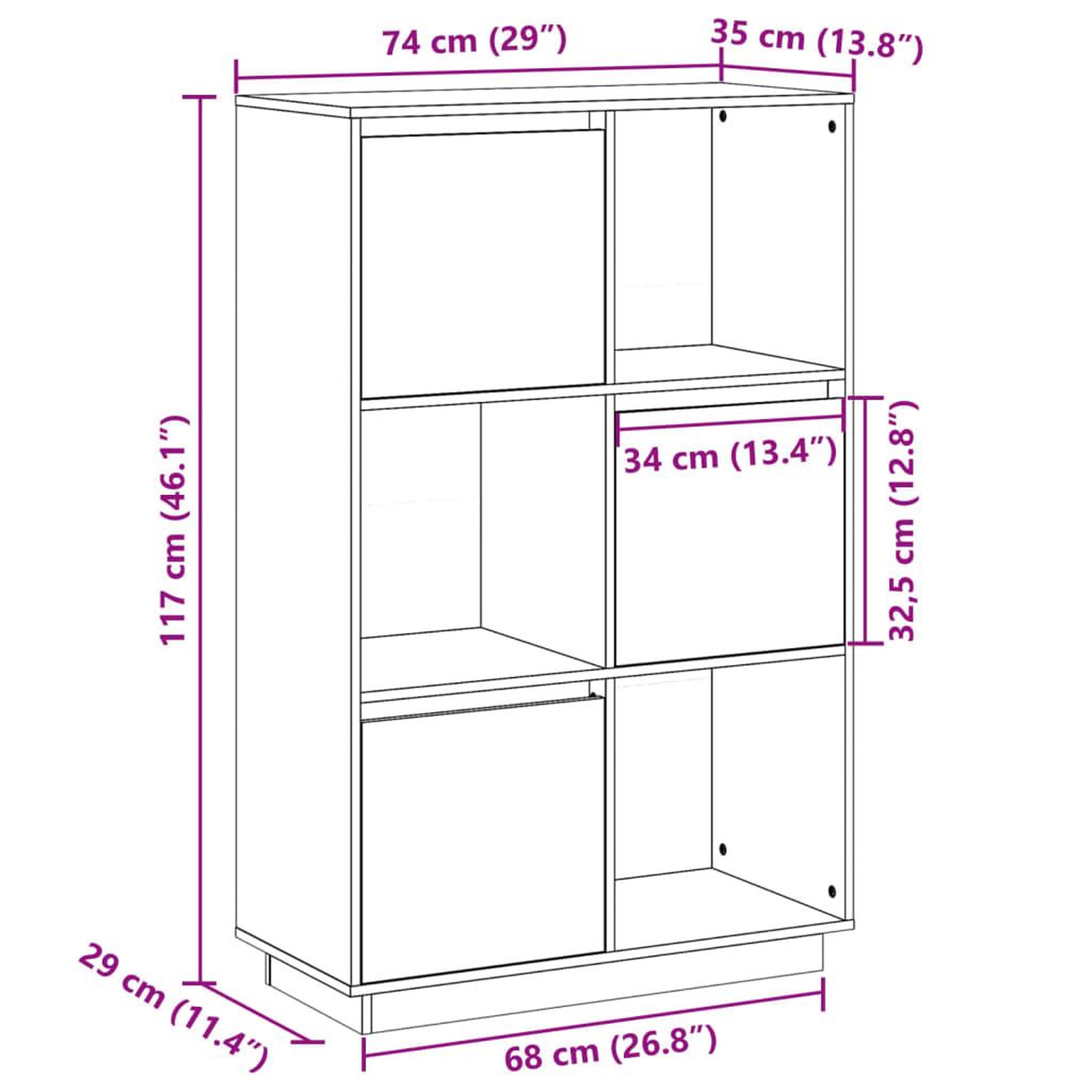Voir la diapositive 6 : VIDAXL Buffet haut 74x35x117 cm Bois massif de pin