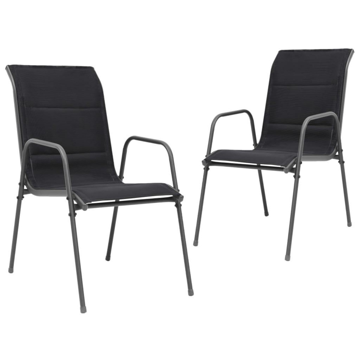VIDAXL Chaises empilables de jardin lot de 2 Acier et textilene Noir