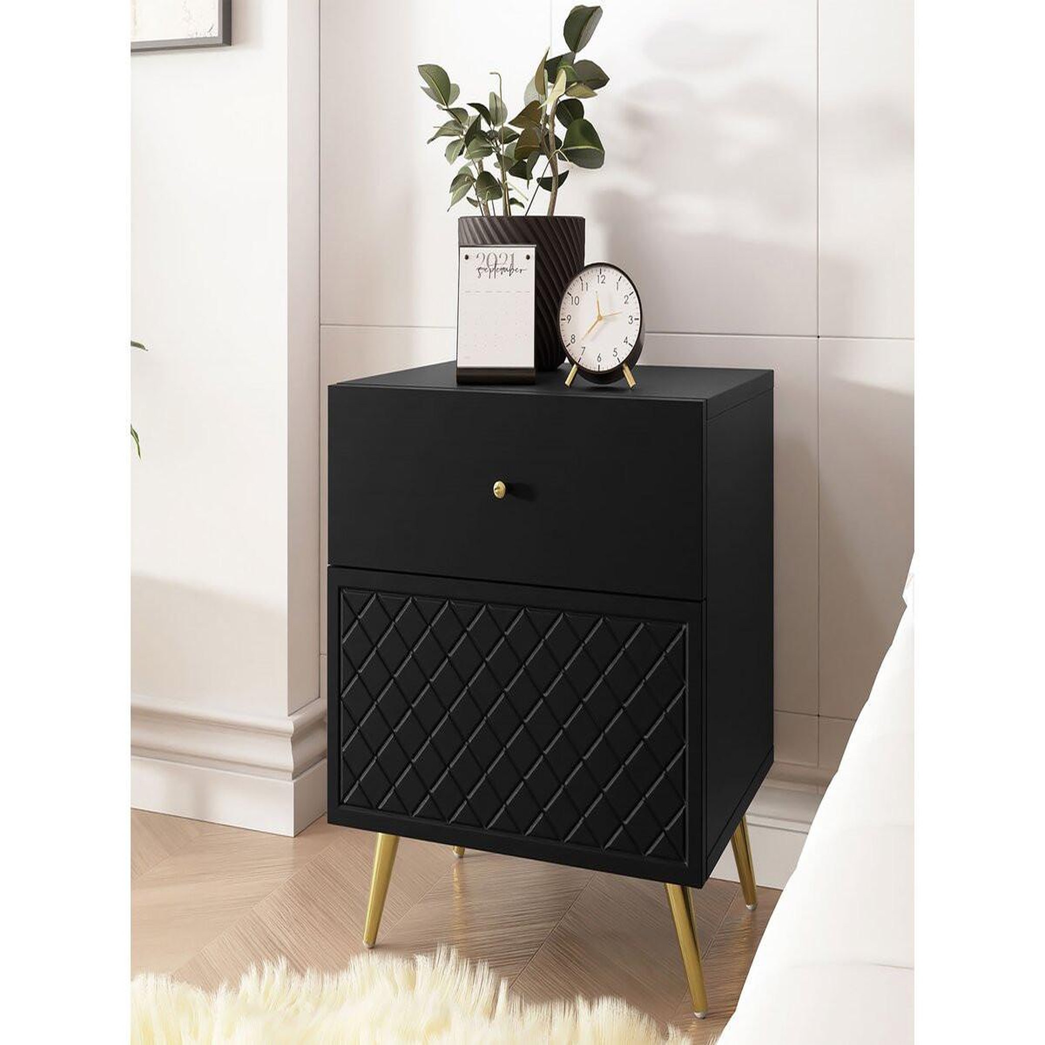 Voir la diapositive 2 : Habitat et Jardin Table de chevet  Temerra   50 x 42 x 57 cm - Noir