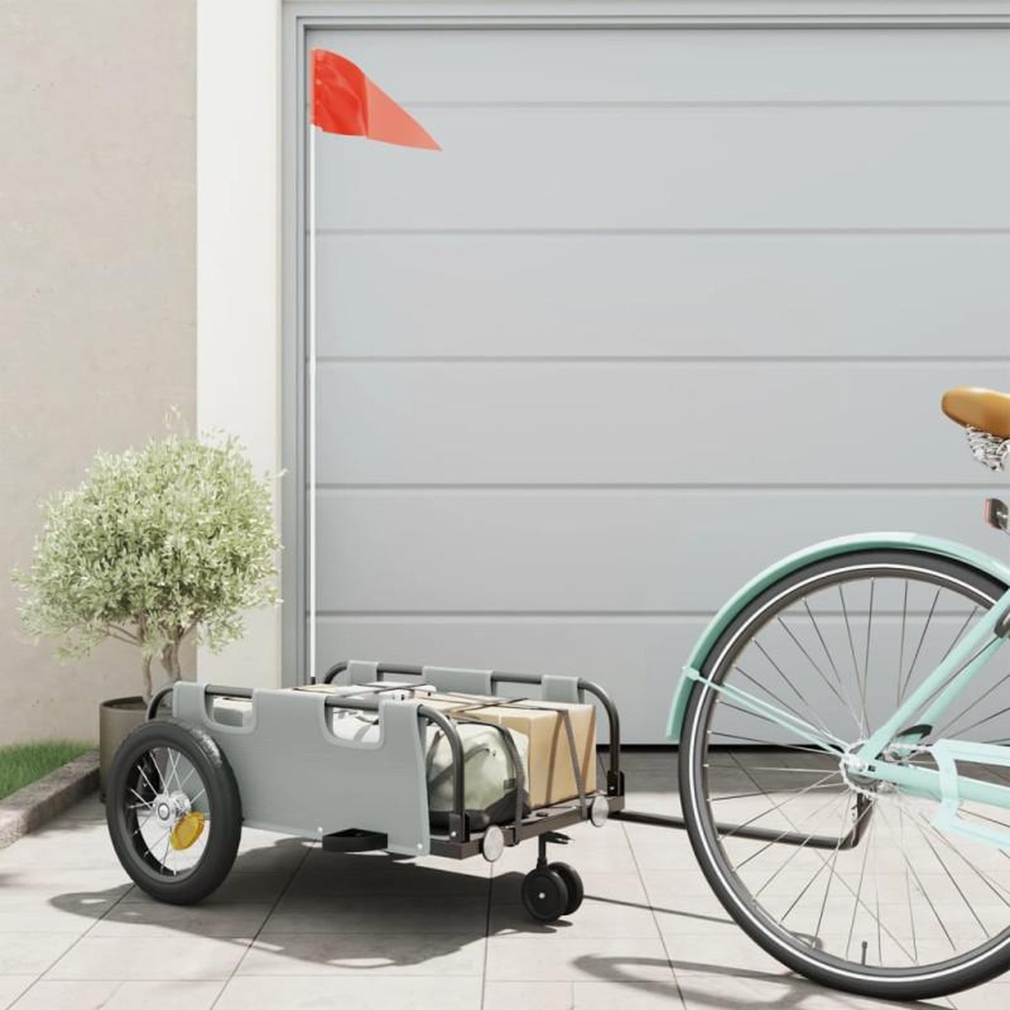VIDAXL Remorque de vélo gris tissu oxford et fer
