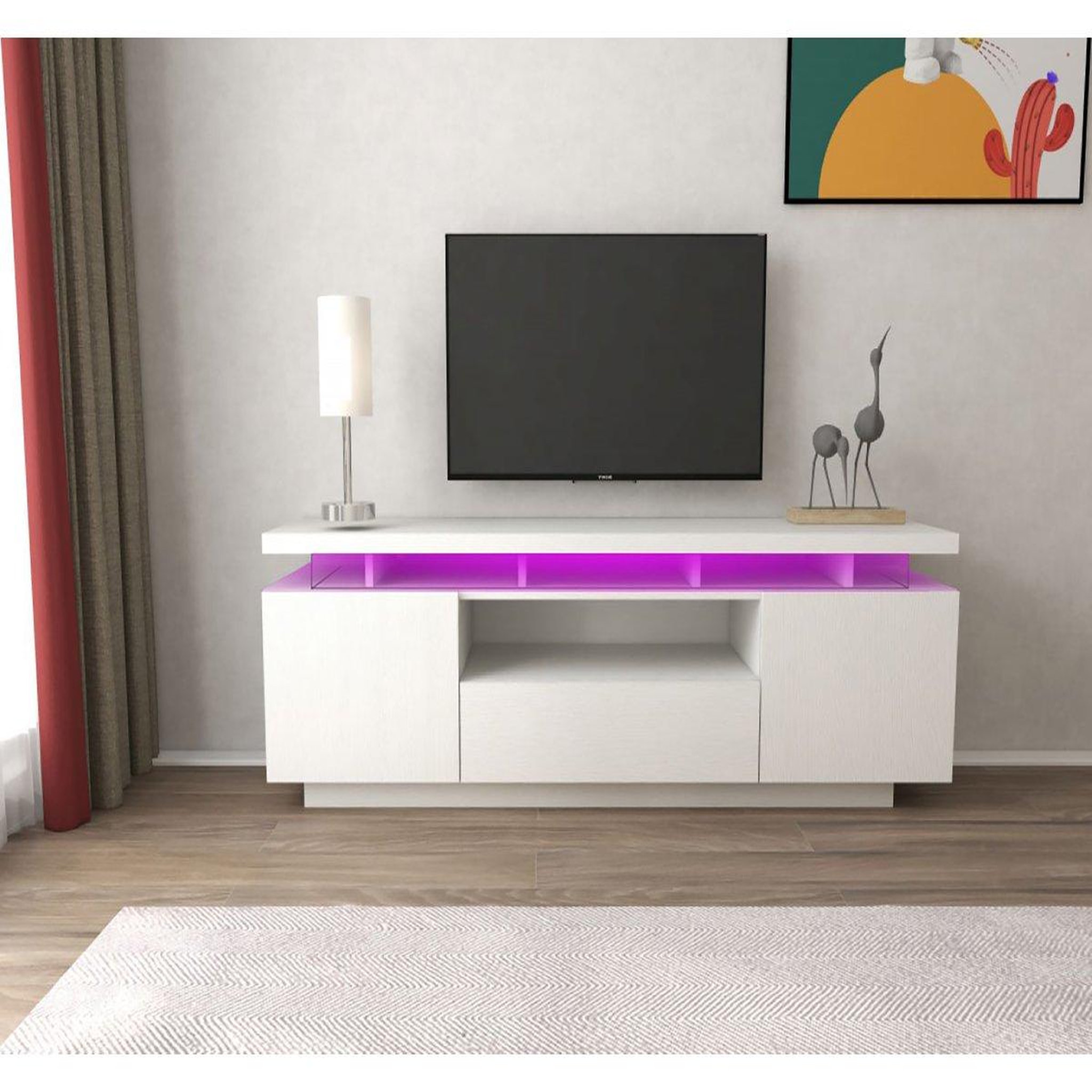 Voir la diapositive 2 : Habitat et Jardin Meuble TV LED Laqué  Ruth  - 165 x 40 x 49 cm - Blanc