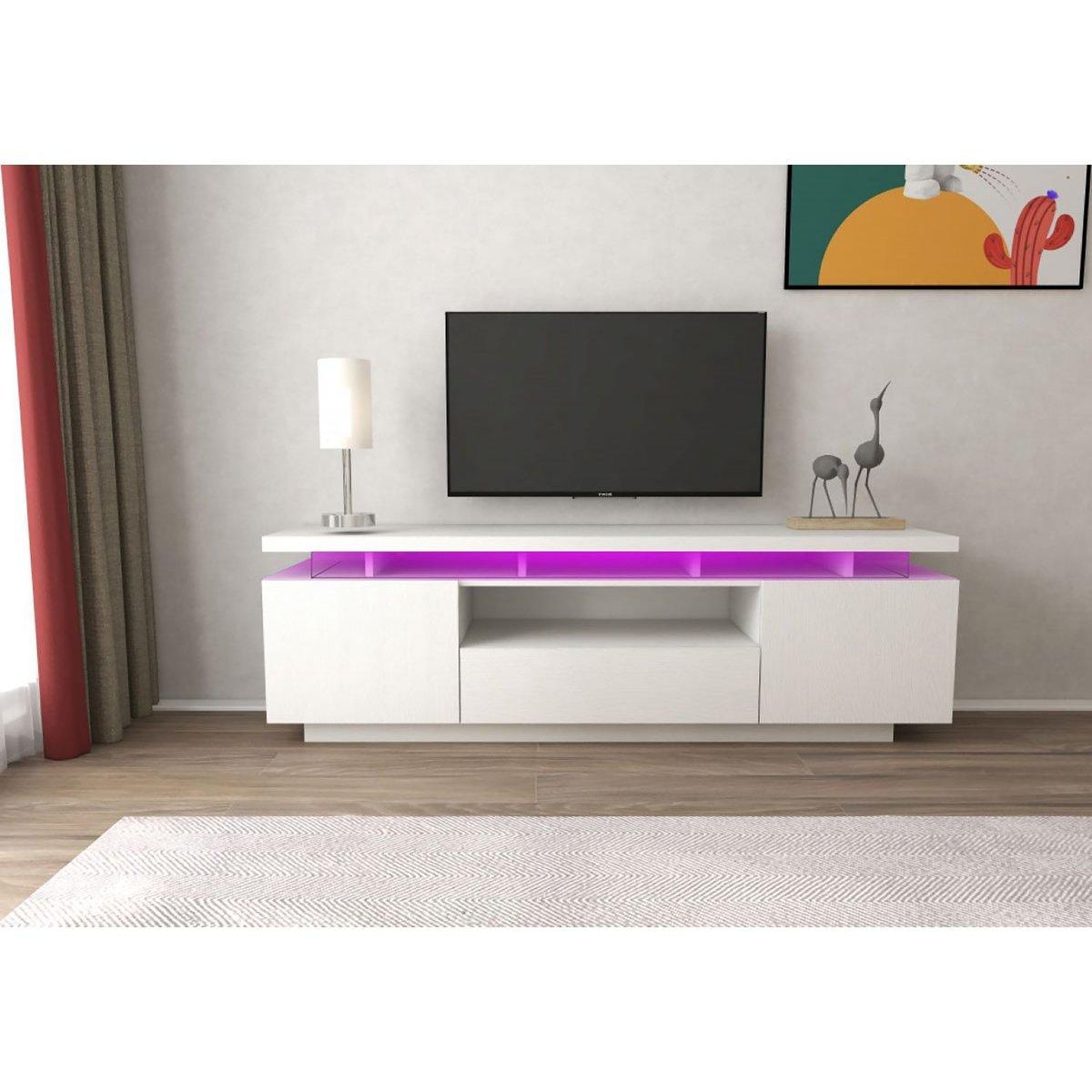 Habitat et Jardin Meuble TV LED Laqué  Ruth  - 165 x 40 x 49 cm - Blanc