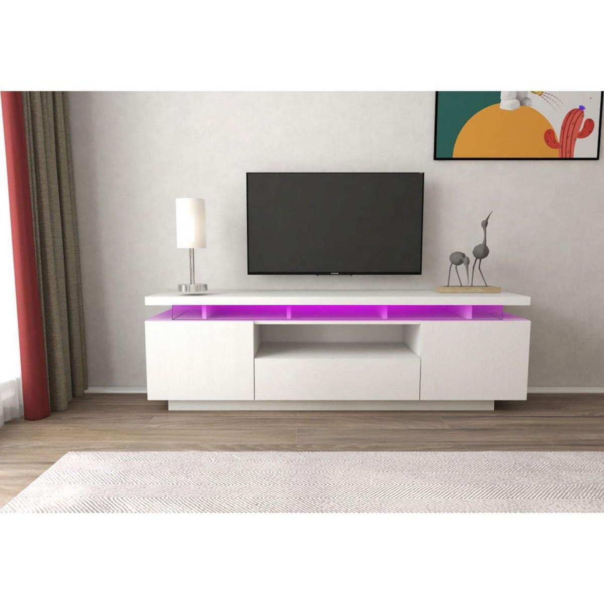 Habitat et Jardin Meuble TV LED Laqué  Ruth  - 165 x 40 x 49 cm - Blanc