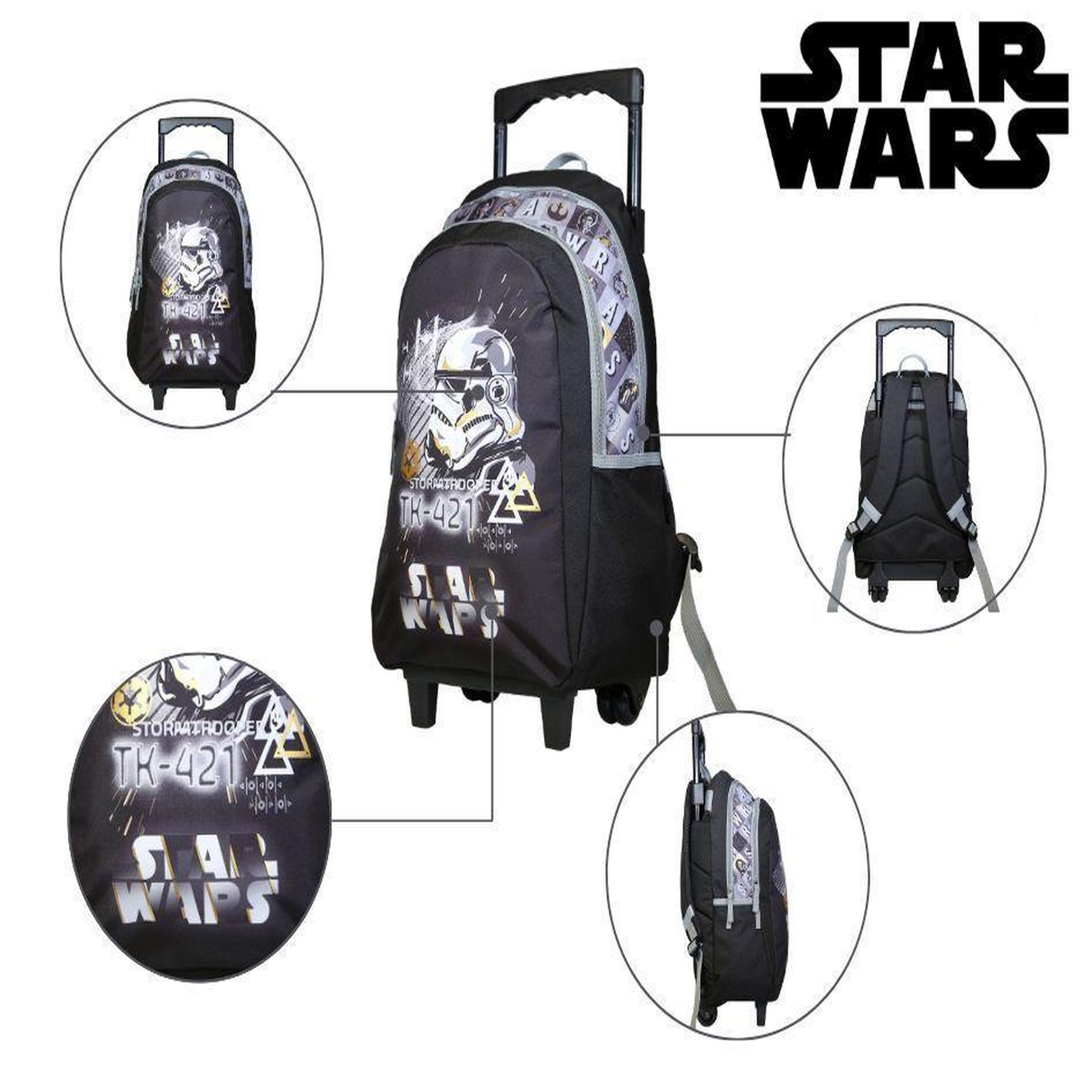 Voir la diapositive 5 : Bagtrotter BAGTROTTER Sac à dos à roulettes Disney Star Wars Noir