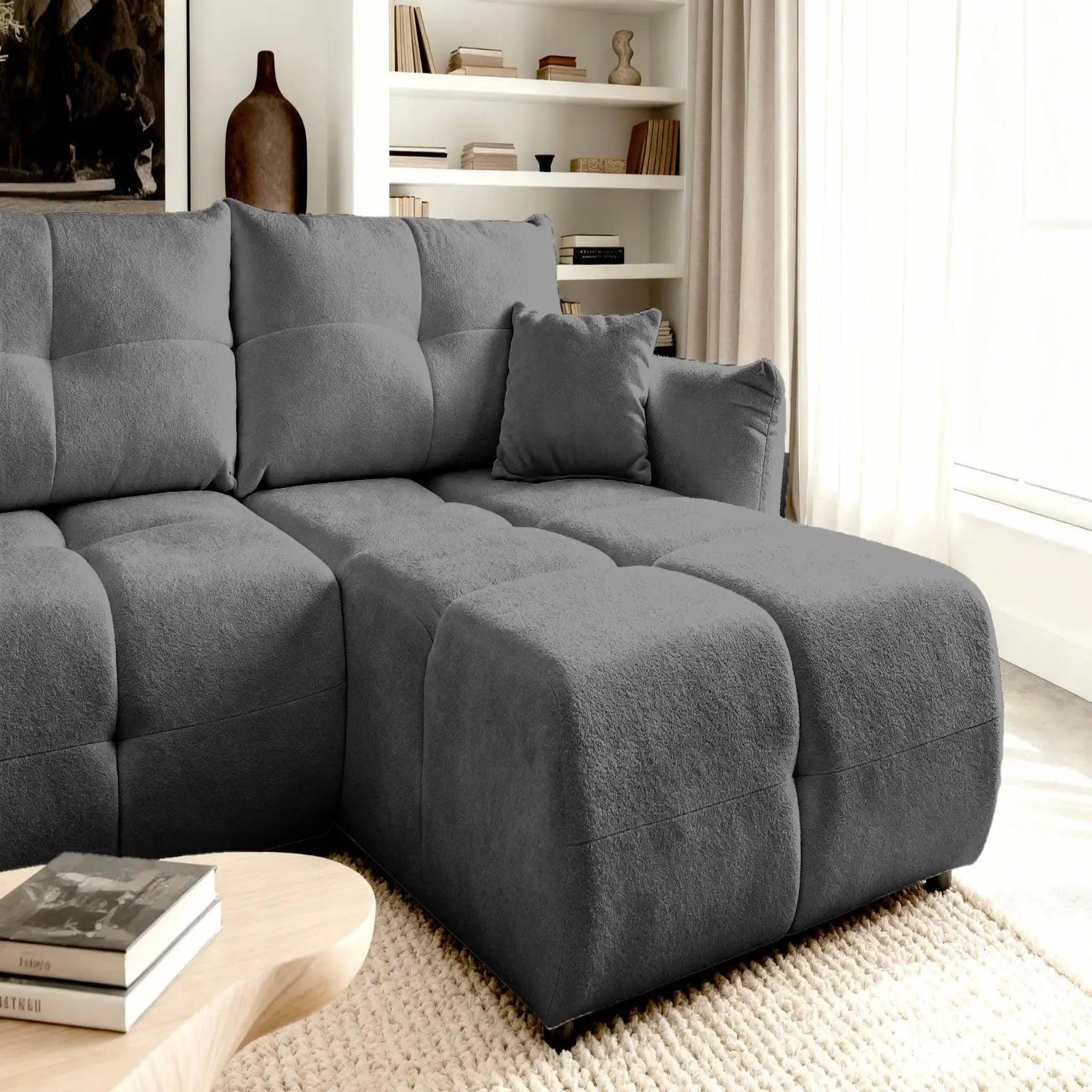 Voir la diapositive 5 : CASANOVA PARIS June - canapé d'angle convertible tissu bouclette