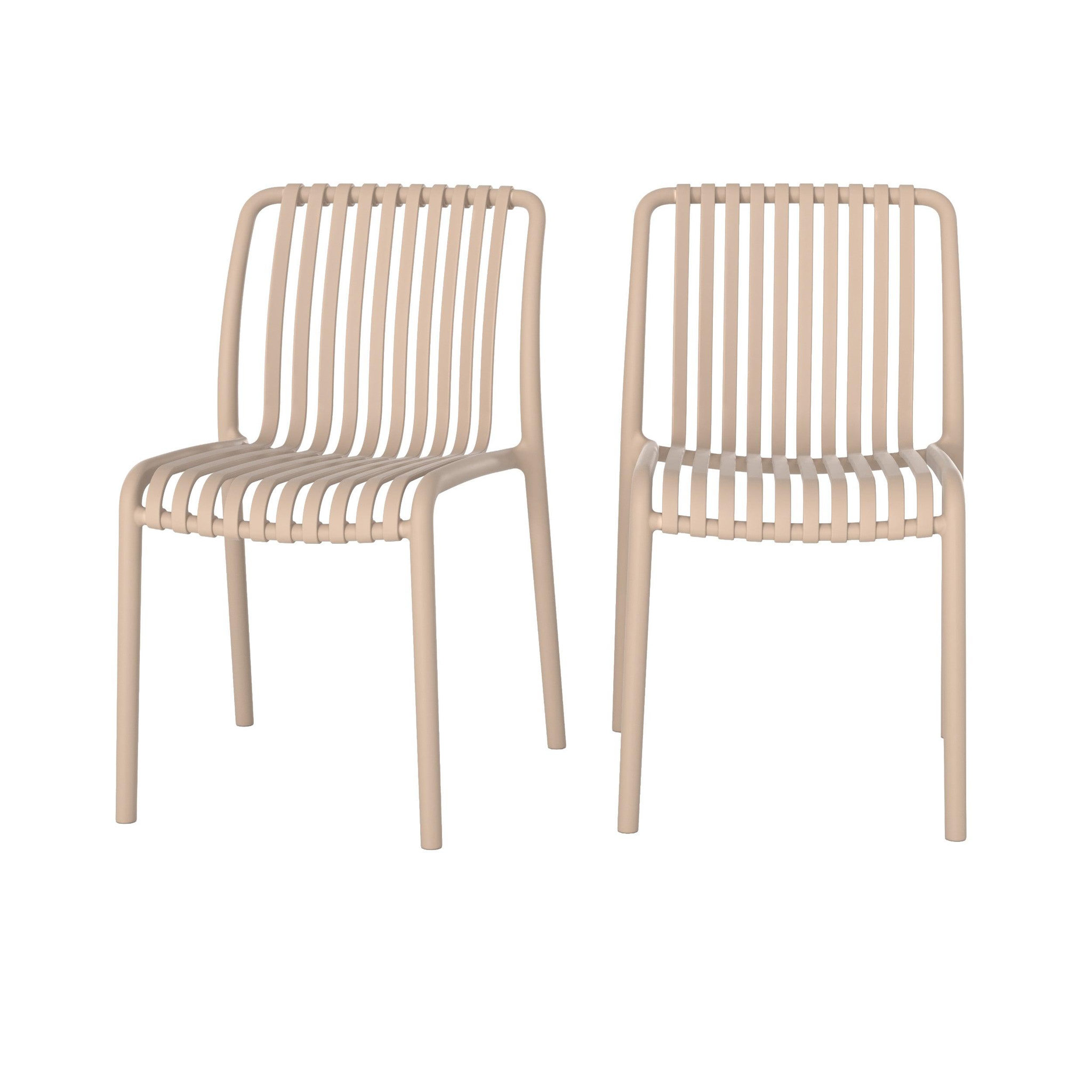 Voir la diapositive 1 : MAISON PAVANE Lot de 2 chaises de jardin empilables en plastique beige-duli