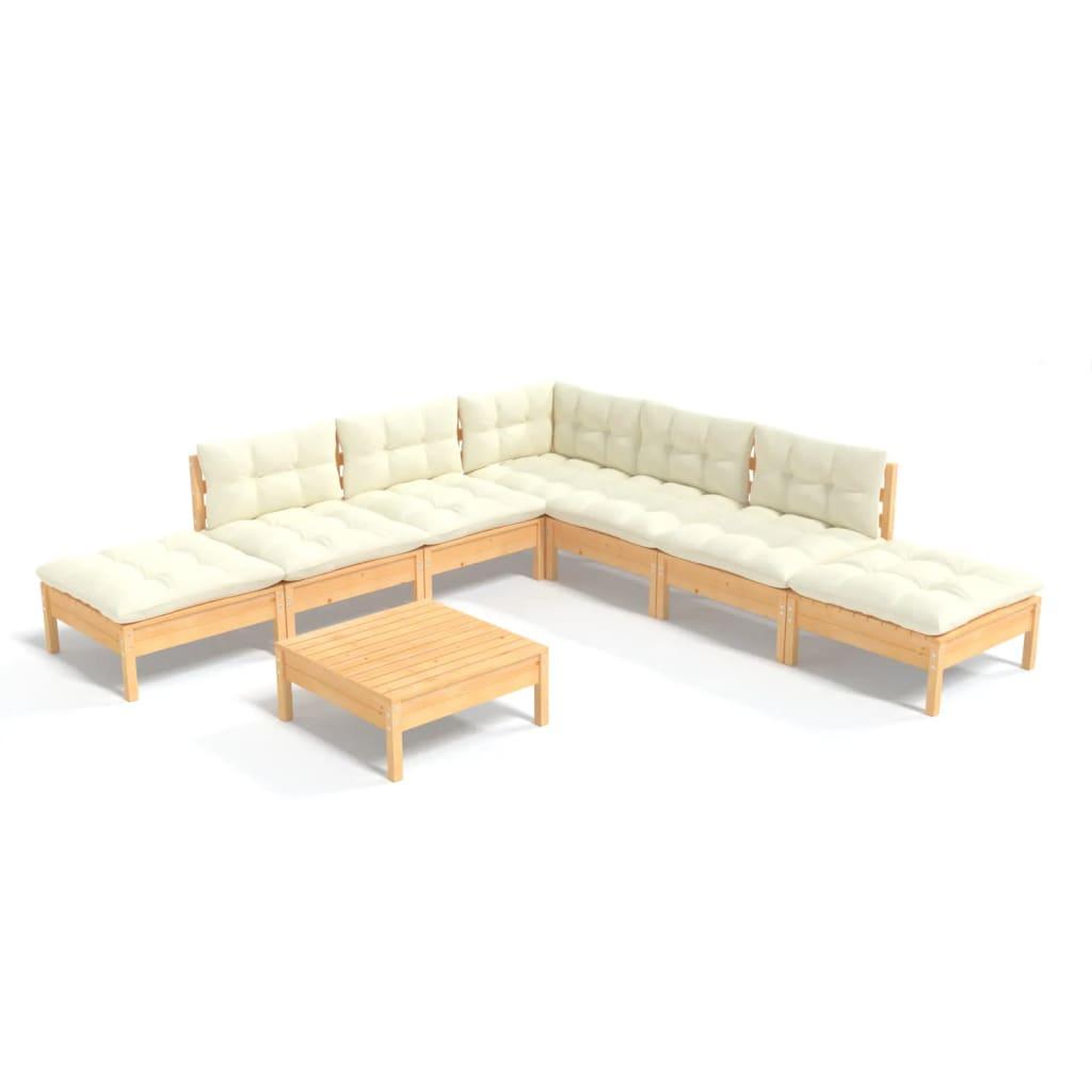 Voir la diapositive 2 : VIDAXL Salon de jardin 8 pcs avec coussins creme Bois de pin