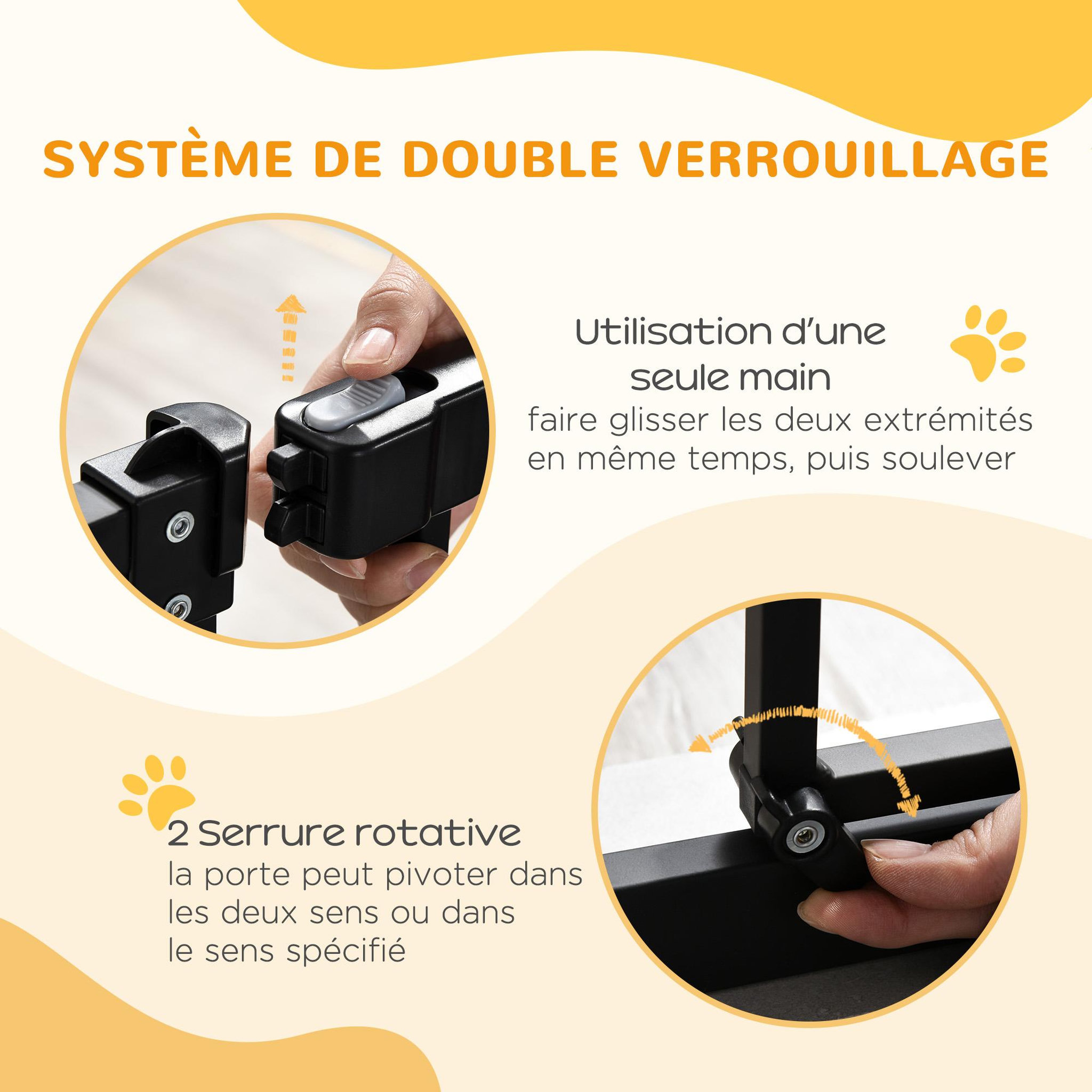 Voir la diapositive 3 : PAWHUT Barrière de sécurité pour chien extensible 74-80 cm -h. 94 cm - sans perçage, double verrouillage - métal noir