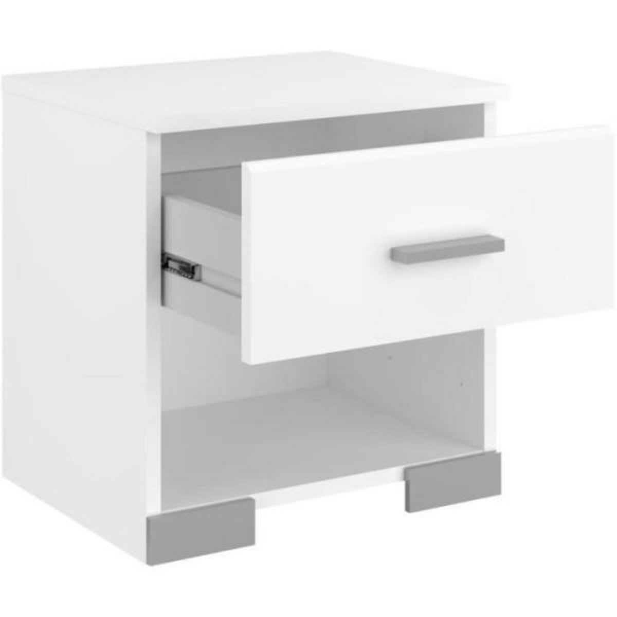 PARISOT Chambre complete adulte ZODIAC : Lit 140x190 avec tiroir + Armoire 3 portes et 2 tiroirs + 2 chevets - Décor Blanc - PARISOT