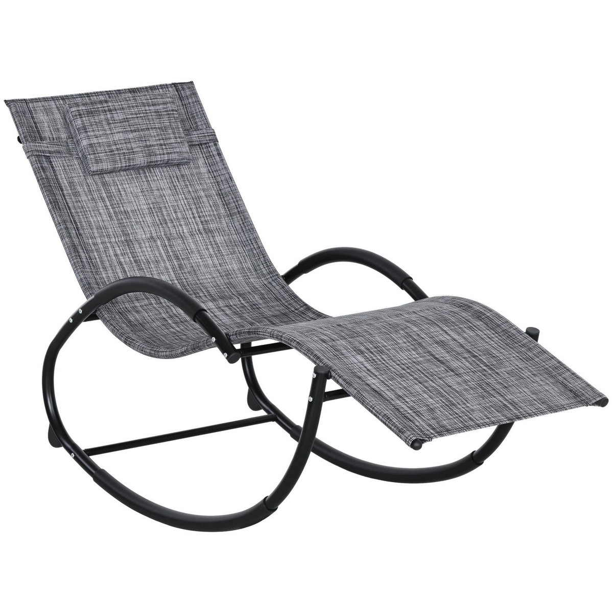 OUTSUNNY Chaise longue à bascule rocking chair design contemporain métal textilène gris chiné
