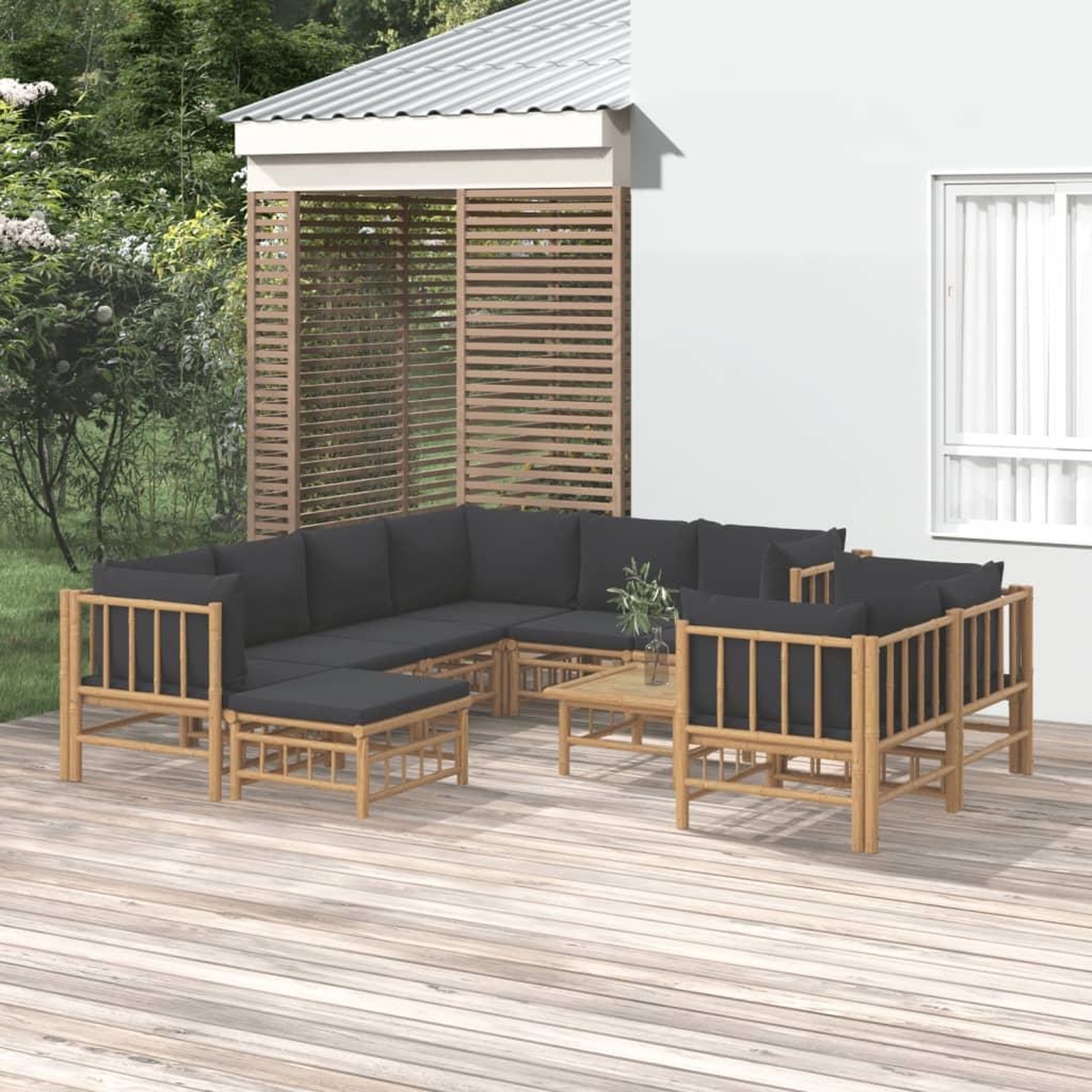 Voir la diapositive 1 : VIDAXL Salon de jardin 10 pcs avec coussins gris fonce bambou