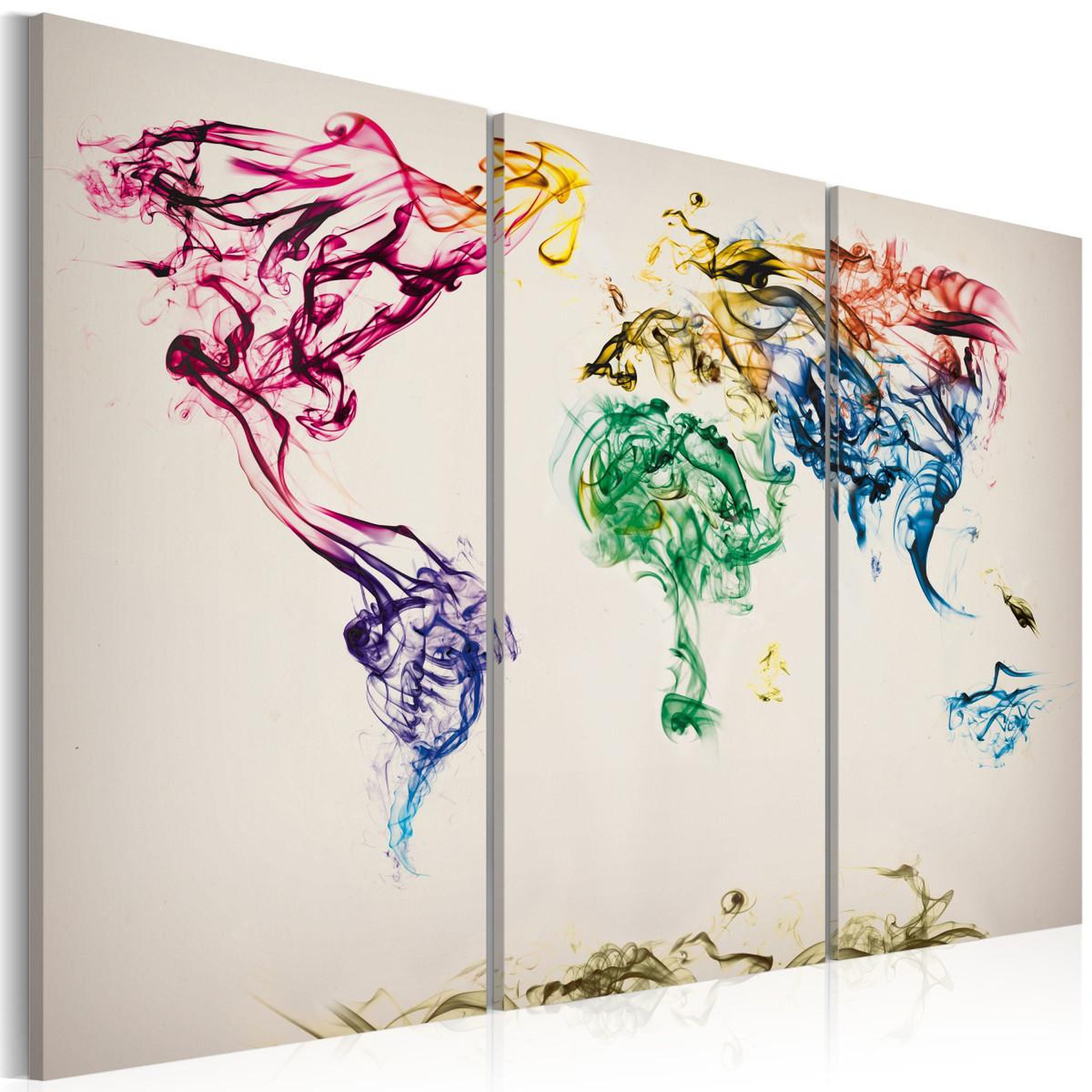 Voir la diapositive 1 : Paris Prix Tableau 3 Panneaux  Carte Mondiale en Fumée Colorée
