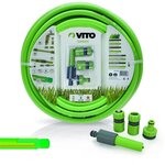 VITO Garden Kit d'arrosage jardin PVC renforcé 20 m diam 15mm lance multi jet +2 raccords + nez de robinet VITO