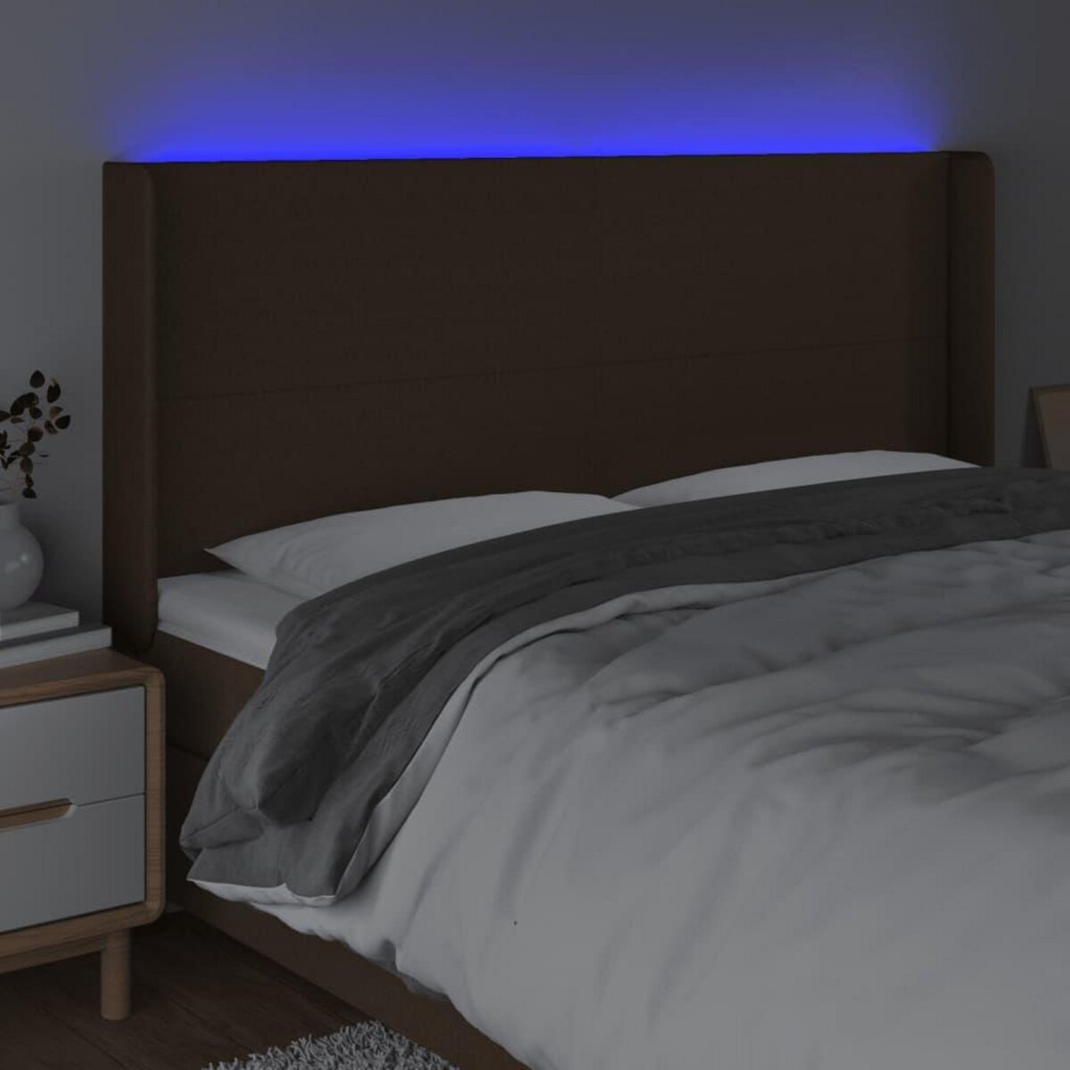 VIDAXL Tete de lit a LED Marron fonce 163x16x118/128 cm Tissu