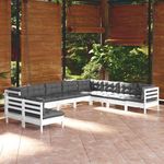 VIDAXL Salon de jardin 10 pcs avec coussins blanc bois de pin massif