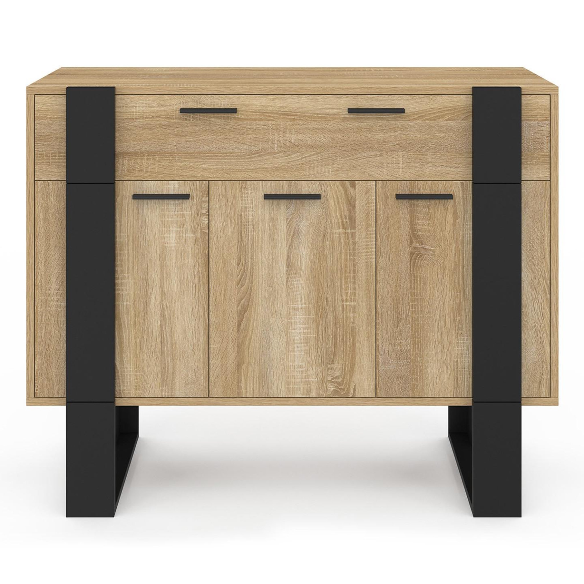 Voir la diapositive 3 : ID MARKET Buffet 100 cm phoenix 3 portes et 1 tiroir bois et noir