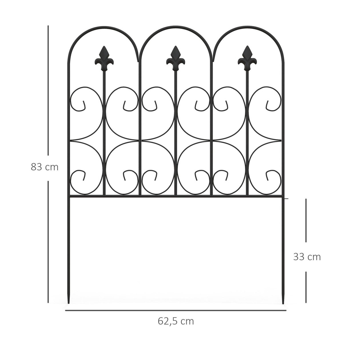 OUTSUNNY Clôture bordure de jardin dim. totales 307L x 83H cm métal époxy noir