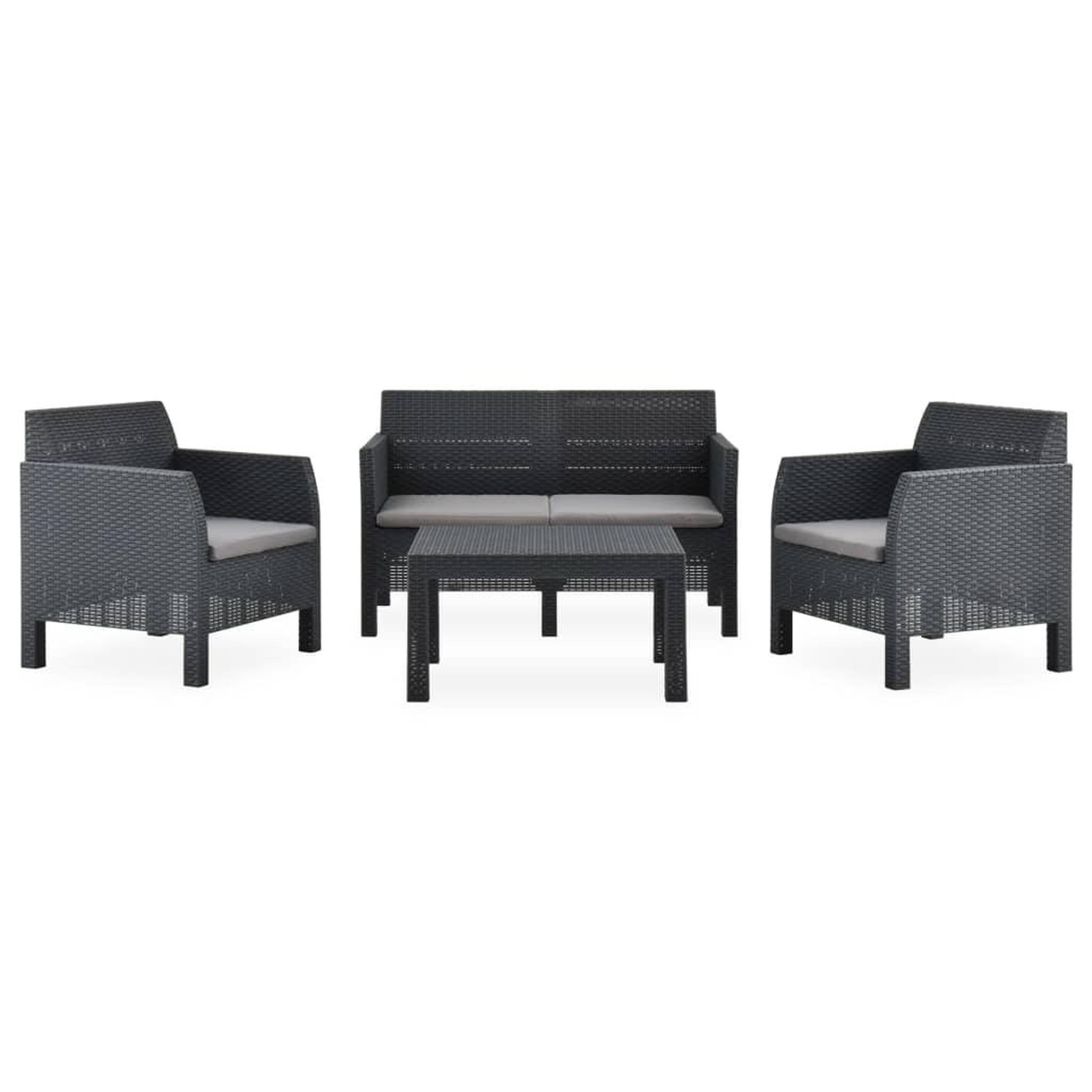 Voir la diapositive 2 : VIDAXL Salon de jardin 4 pcs avec coussins PP Rotin Anthracite