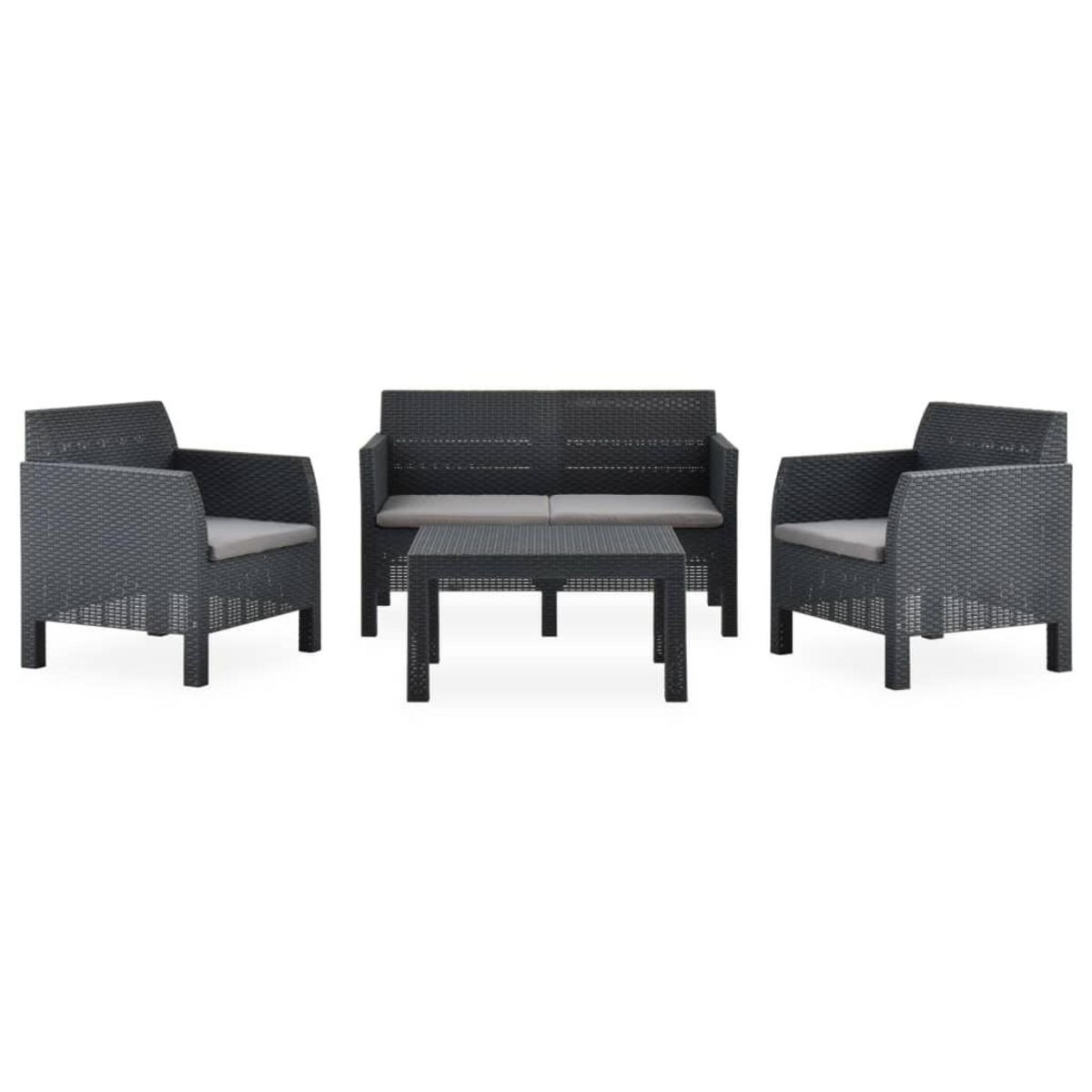 VIDAXL Salon de jardin 4 pcs avec coussins PP Rotin Anthracite