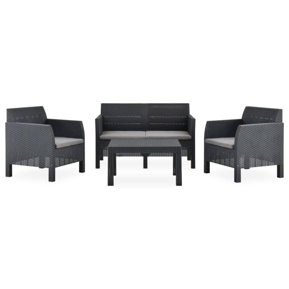 VIDAXL Salon de jardin 4 pcs avec coussins PP Rotin Anthracite