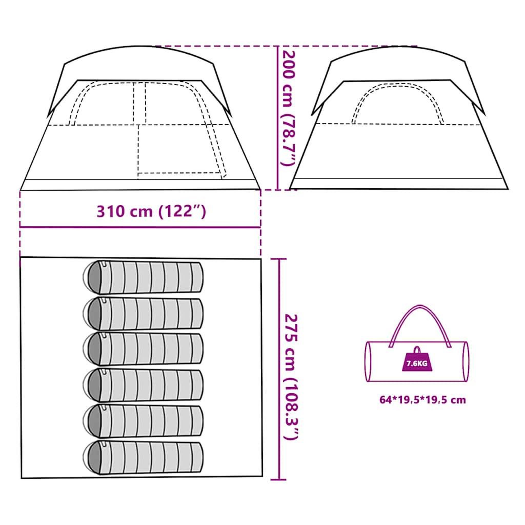 Voir la diapositive 6 : VIDAXL Tente de cabine familiale 6 personnes orange impermeable