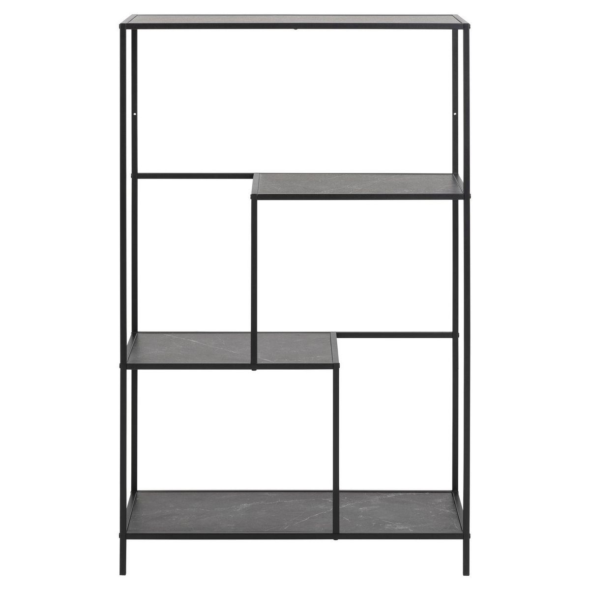 TOILINUX Bibliothèque 3 étagères asymétriques en Métal et Mélamine - H.114 cm - Noir
