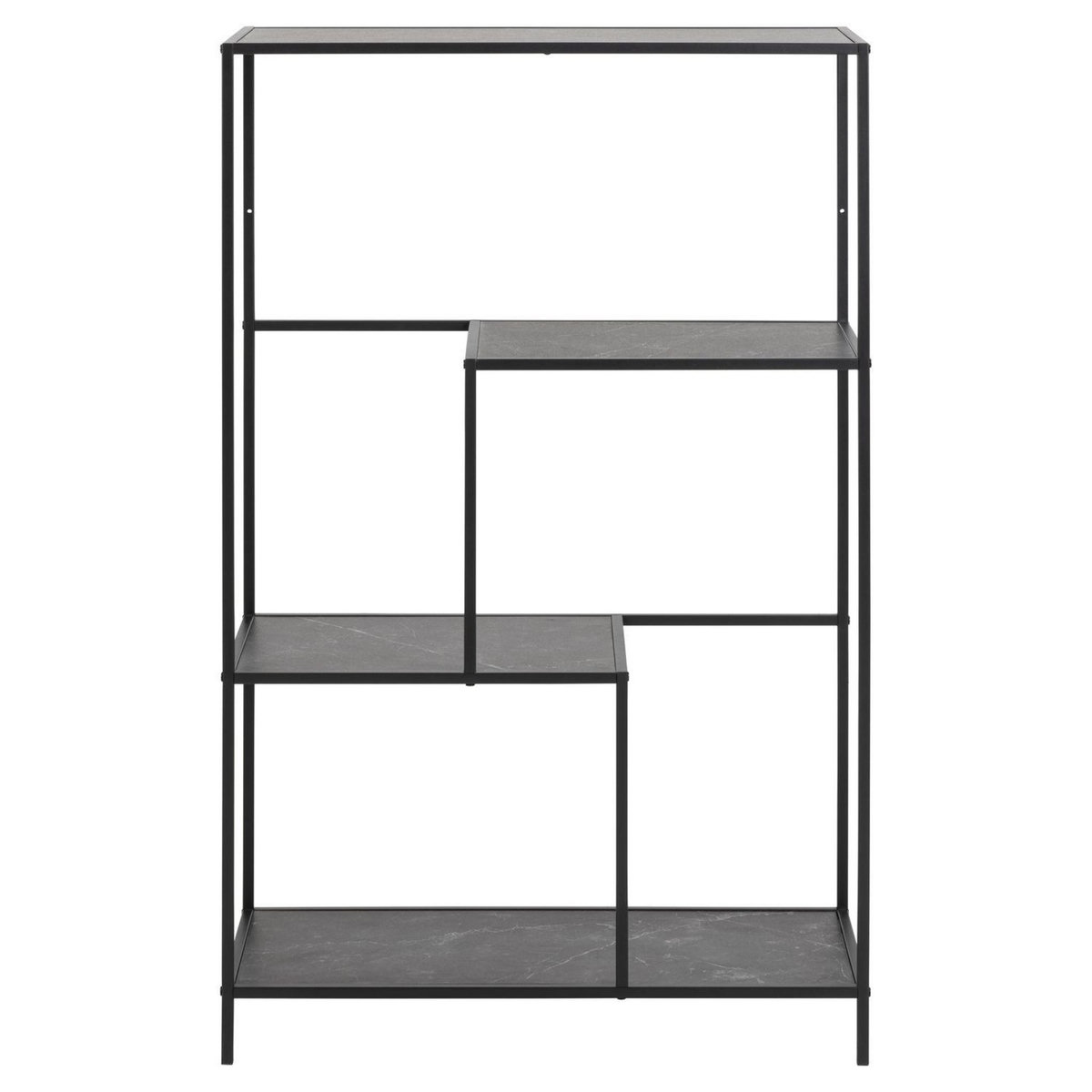 TOILINUX Bibliothèque 3 étagères asymétriques en Métal et Mélamine - H.114 cm - Noir