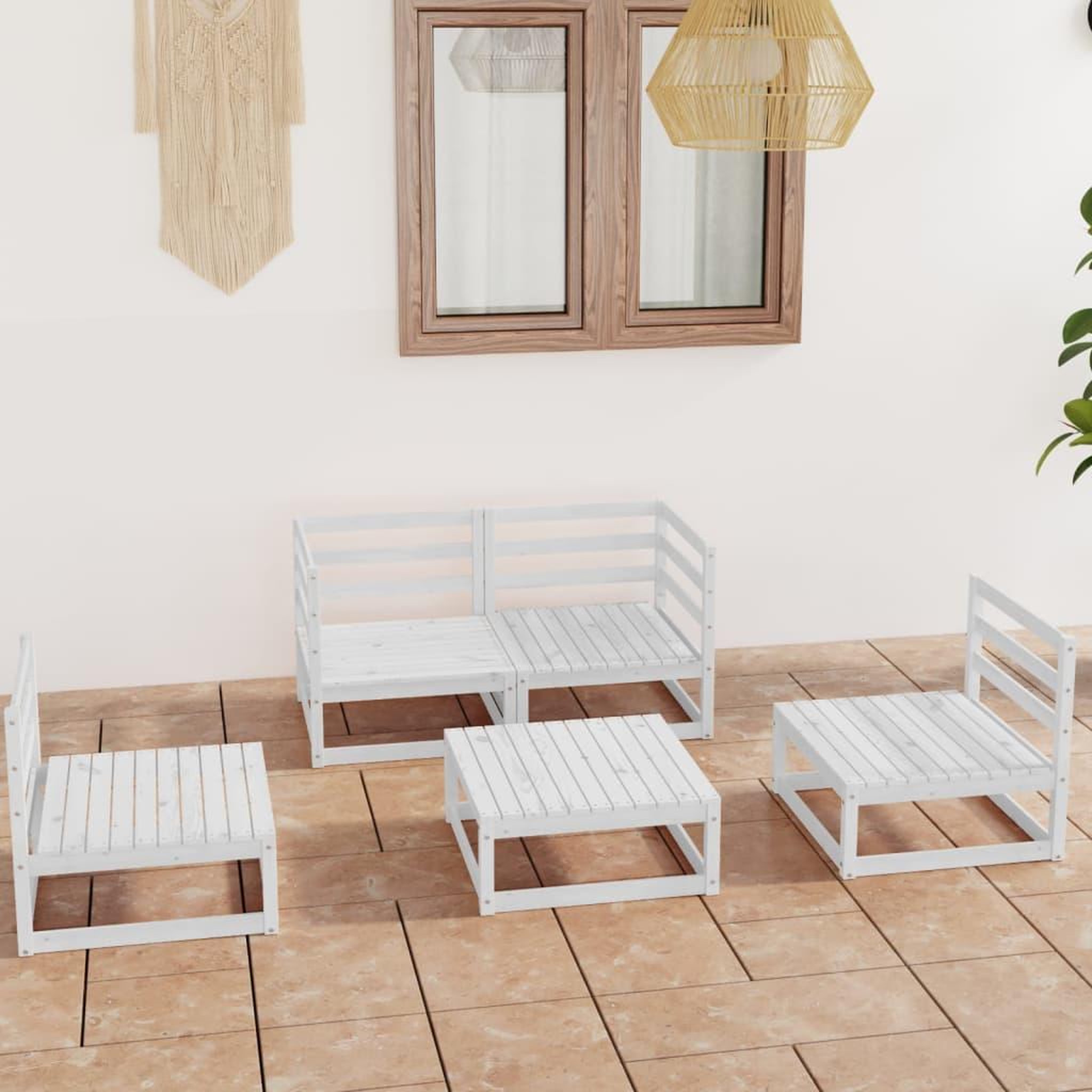 Voir la diapositive 1 : VIDAXL Salon de jardin 5 pcs Blanc Bois de pin massif