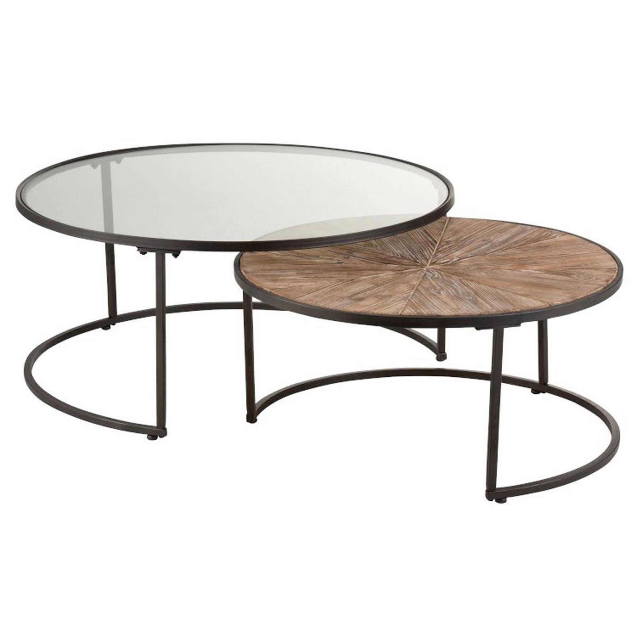 J-LINE Lot de 2 tables basses rondes  hexagone  91cm noir