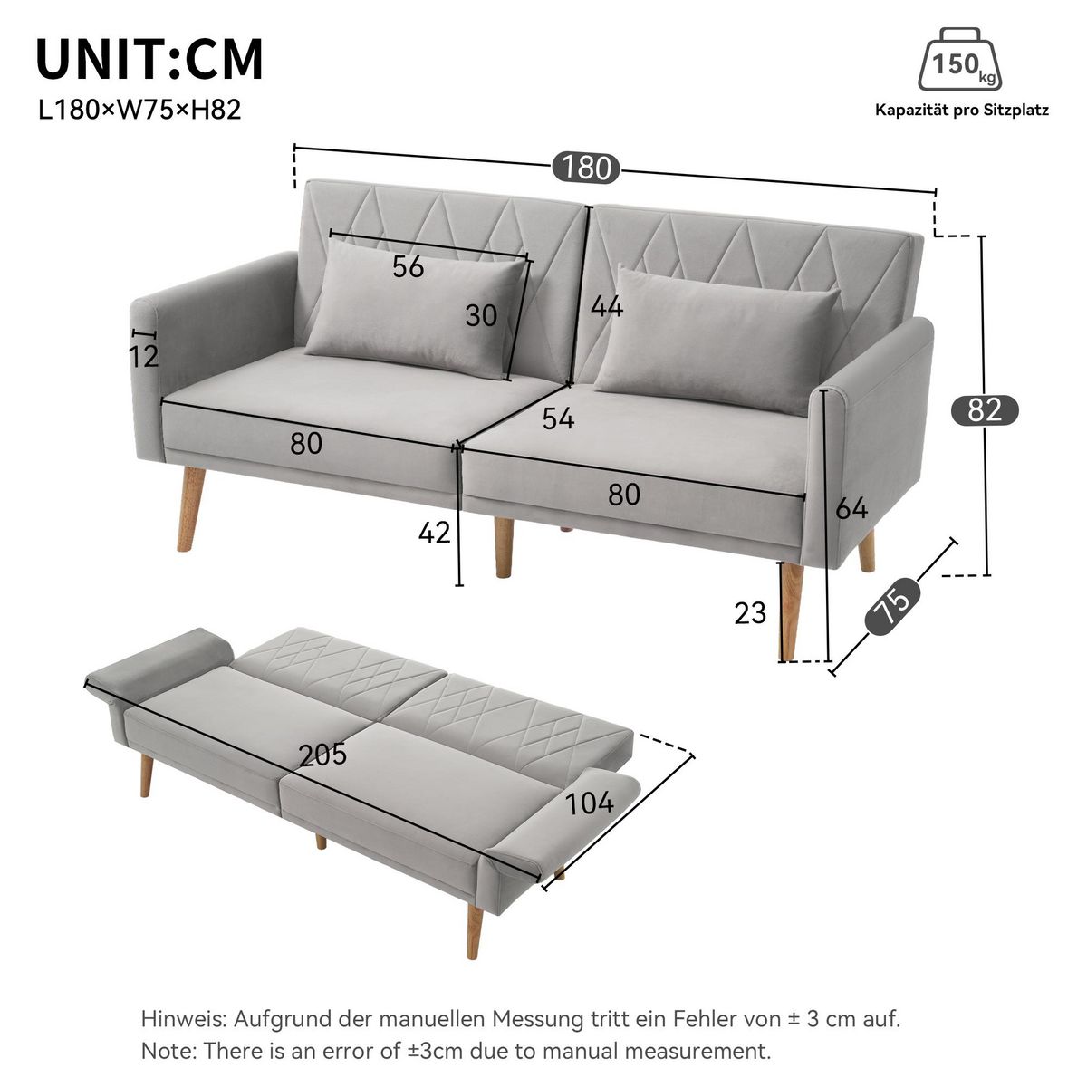 MERAX Canapé droit convertible