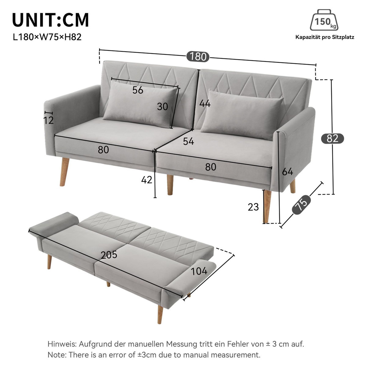 MERAX Canapé droit convertible