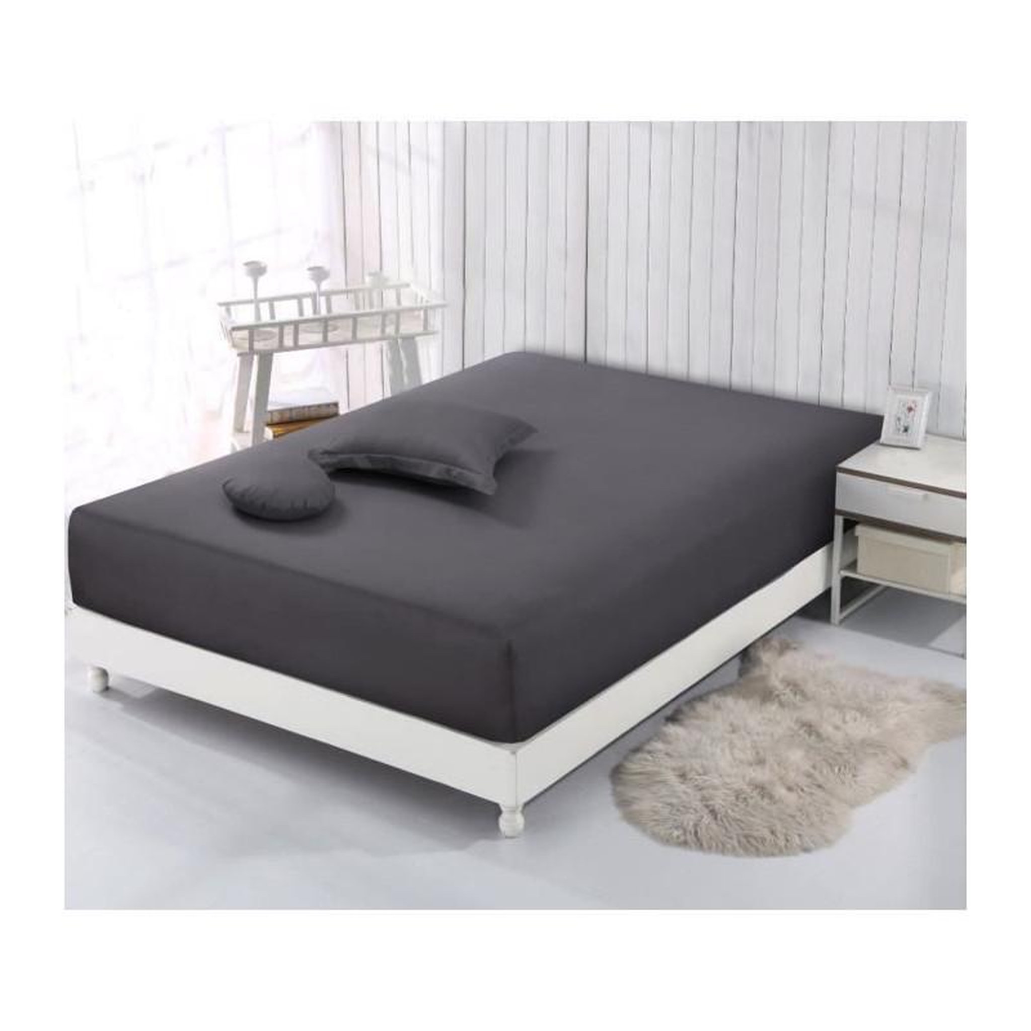 Voir la diapositive 4 : VISION Vision - Drap housse Anthracite - 140x190cm - 100% coton
