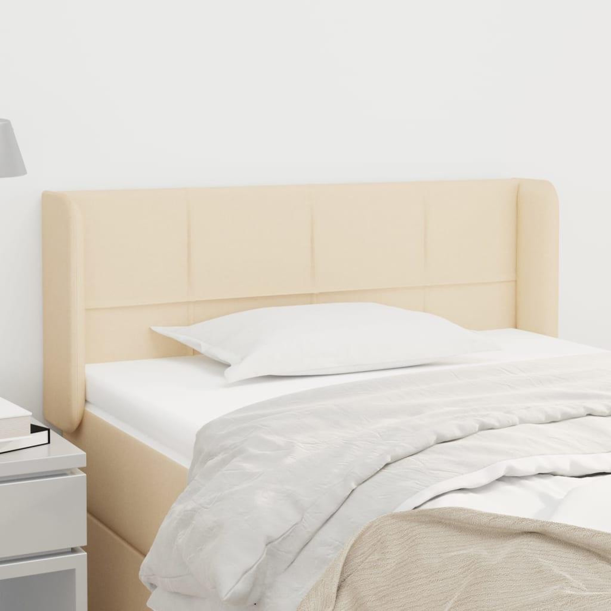 Voir la diapositive 1 : VIDAXL Tete de lit avec oreilles Creme 93x16x78/88 cm Tissu